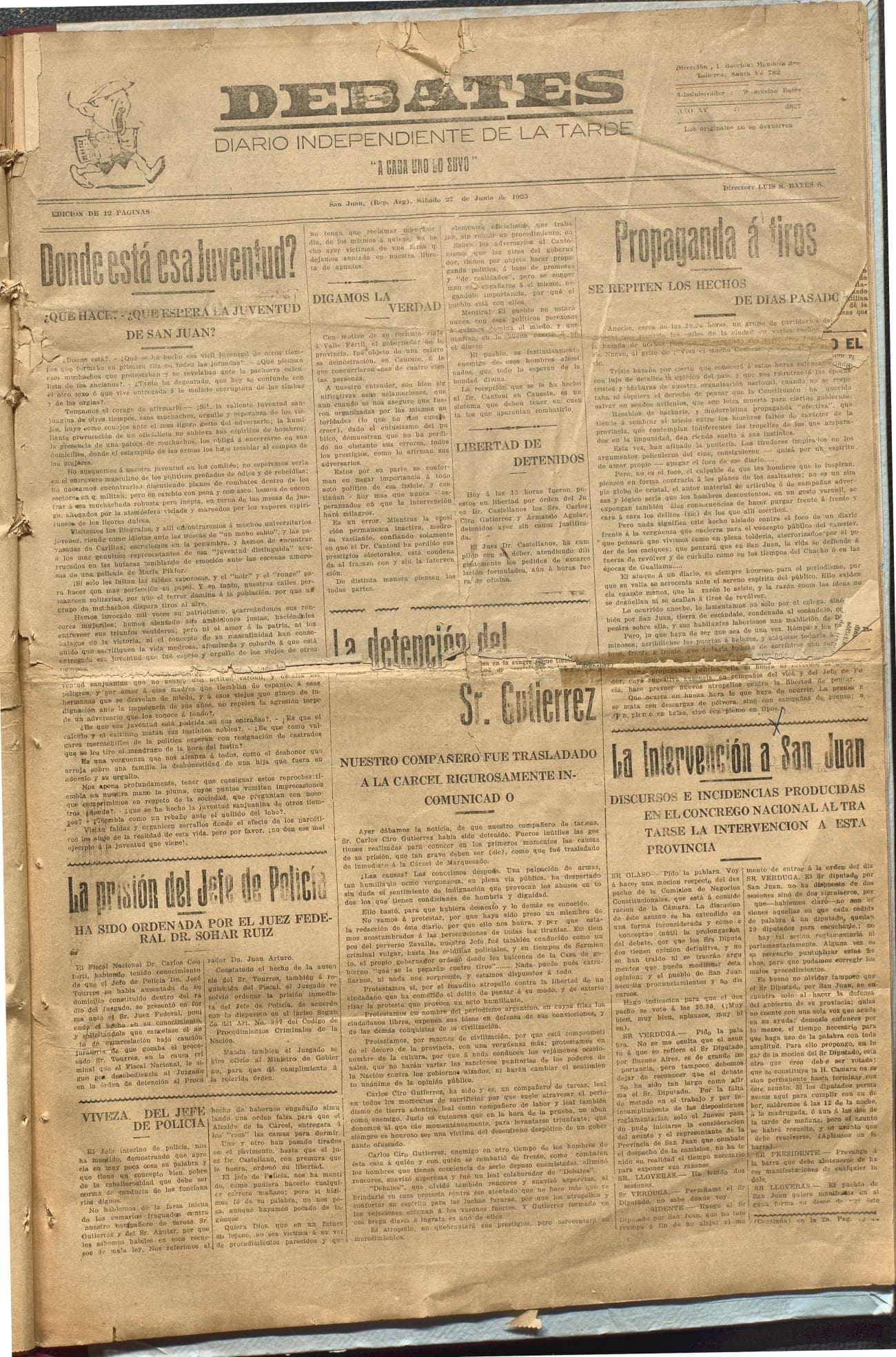 Portada · Diario Debates del 27 de junio de 1925