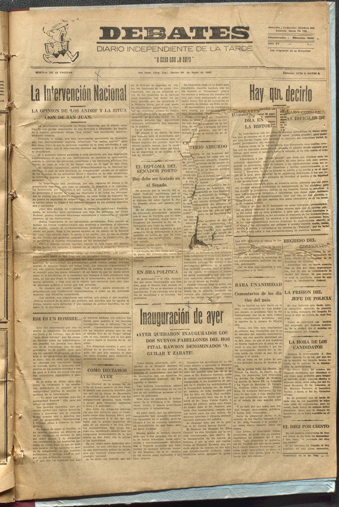 Portada · Diario Debates del 30 de junio de 1925