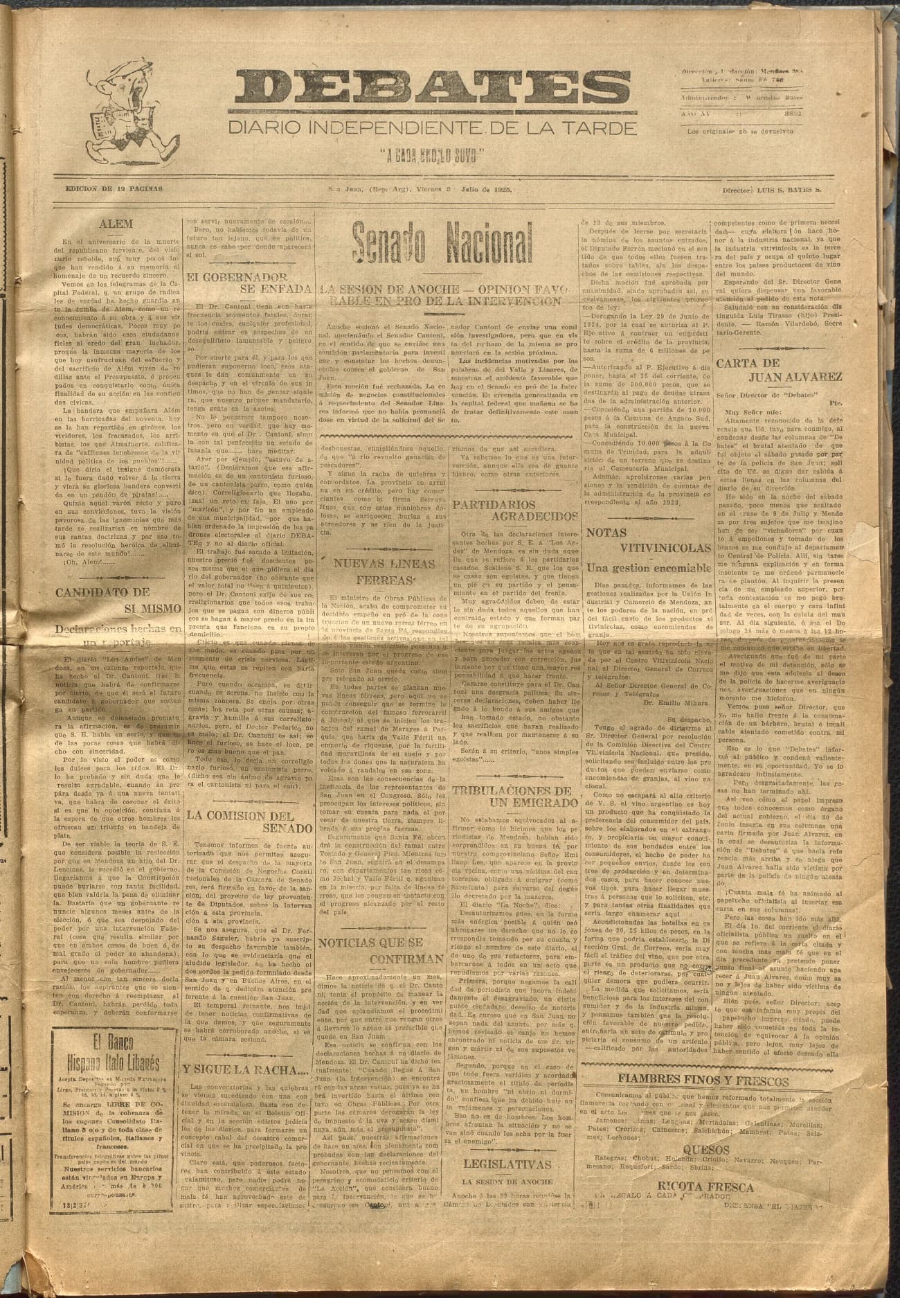 Portada · Diario Debates del 3 de julio de 1925