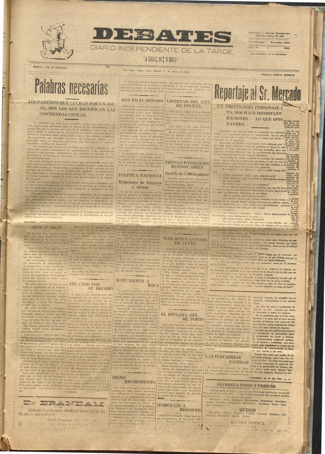 Portada · Diario Debates del 7 de julio de 1925