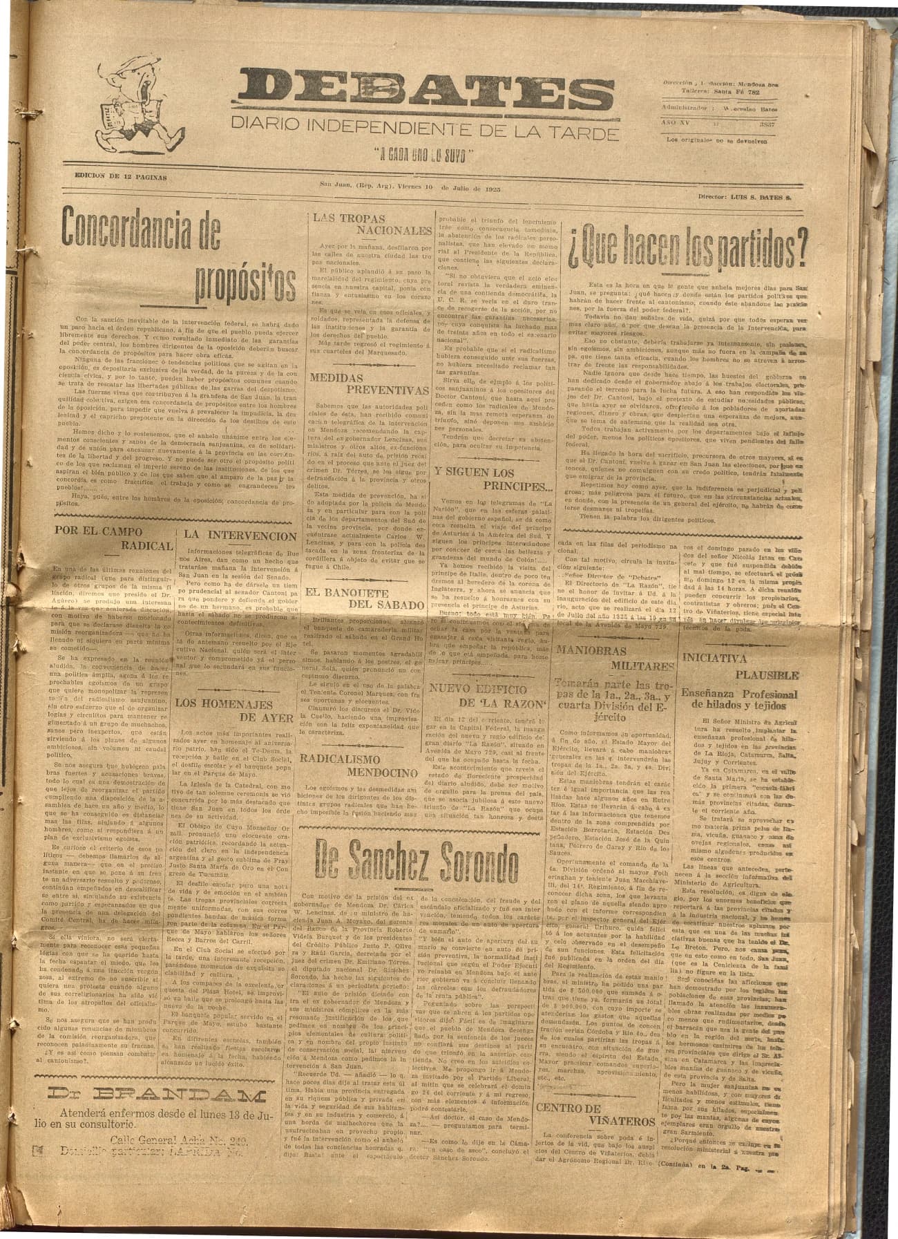 Portada · Diario Debates del 10 de julio de 1925
