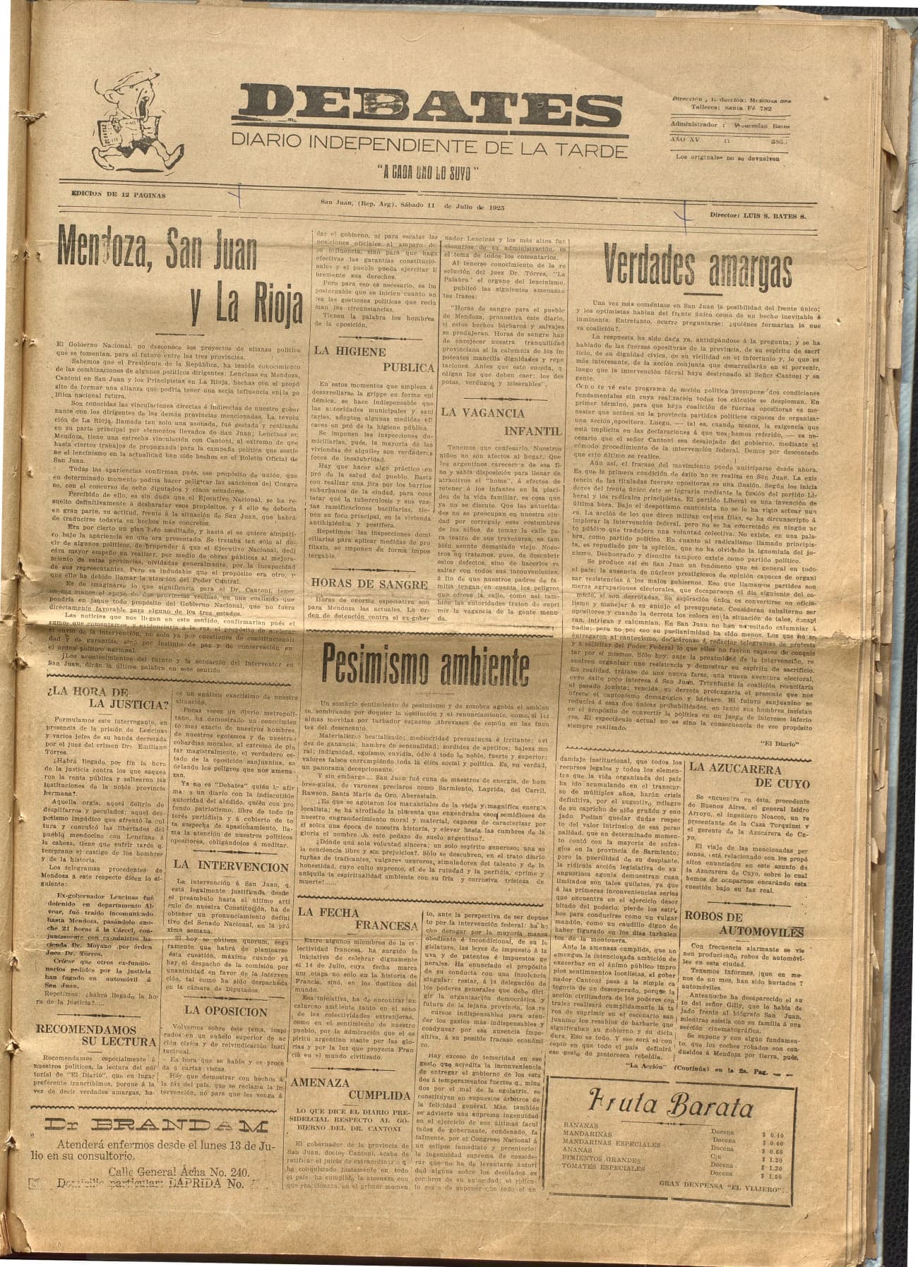 Portada · Diario Debates del 11 de julio de 1925