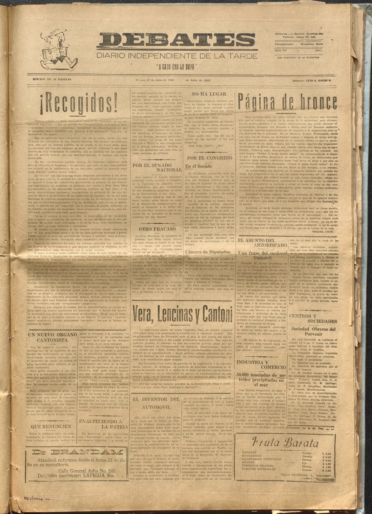 Portada · Diario Debates del 17 de julio de 1925