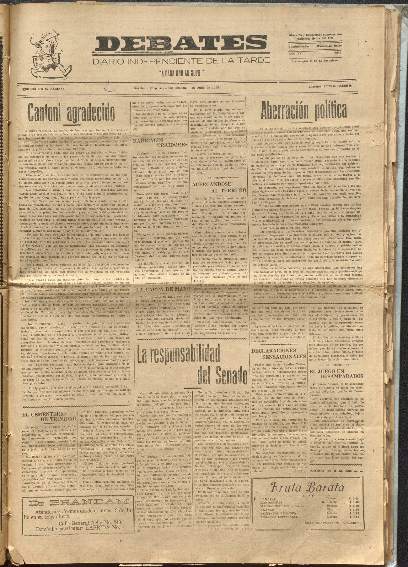 Portada · Diario Debates del 22 de julio de 1925