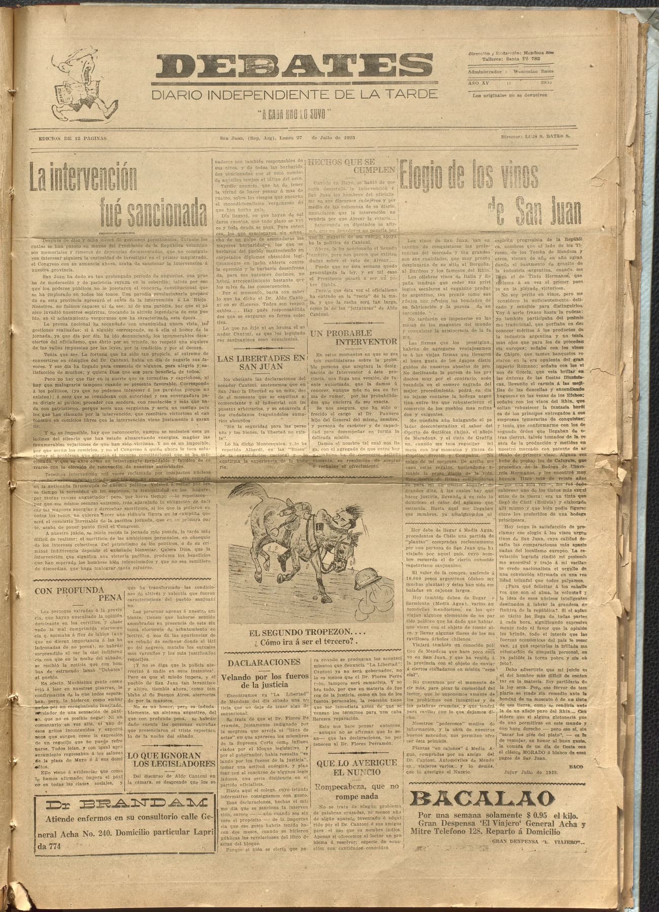 Portada · Diario Debates del 27 de julio de 1925
