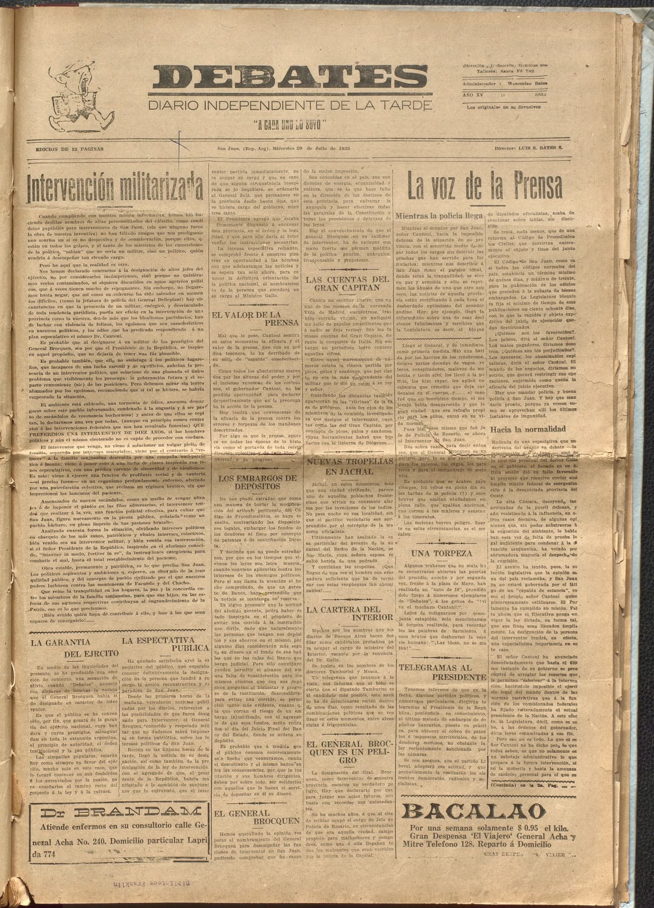 Portada · Diario Debates del 29 de julio de 1925