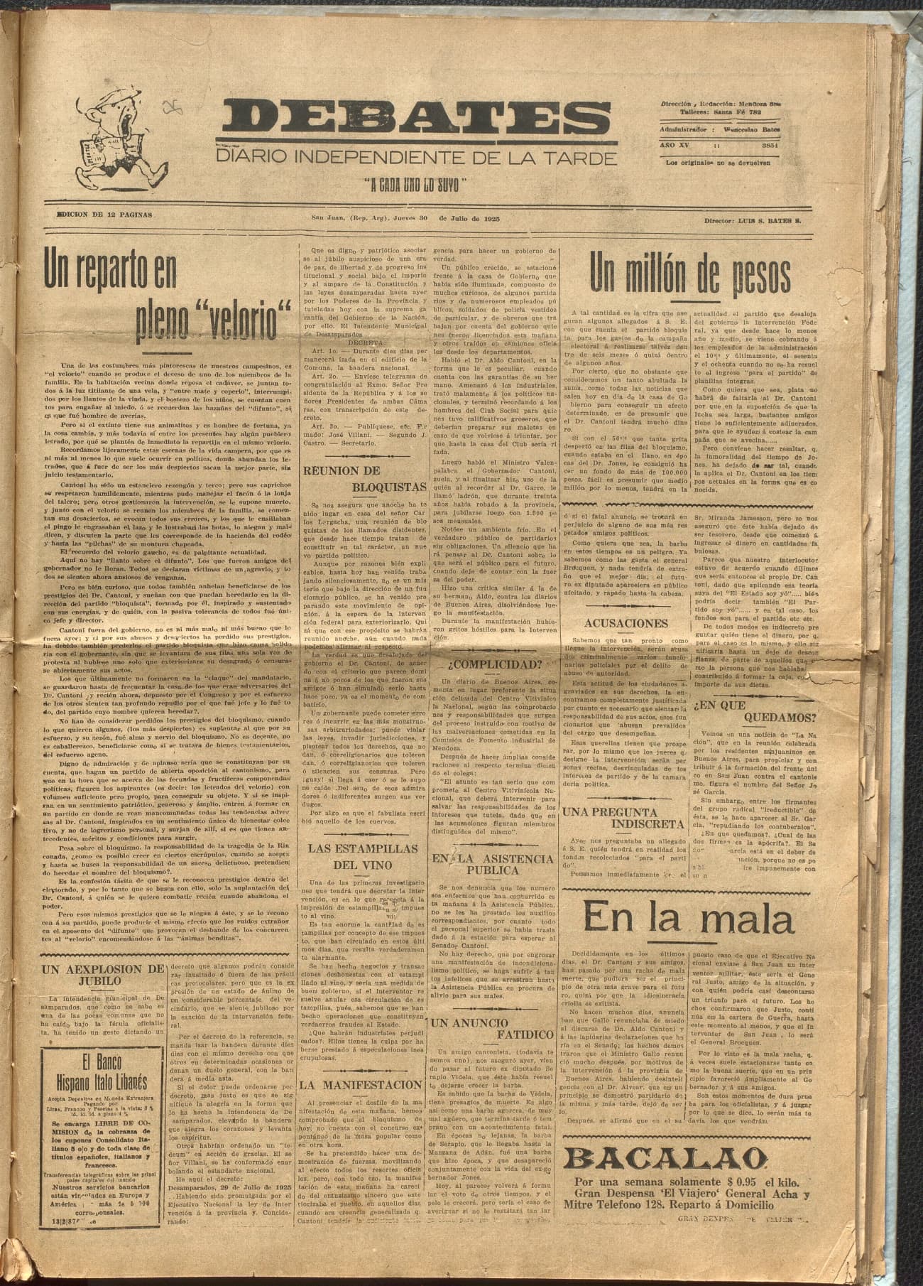 Portada · Diario Debates del 30 de julio de 1925