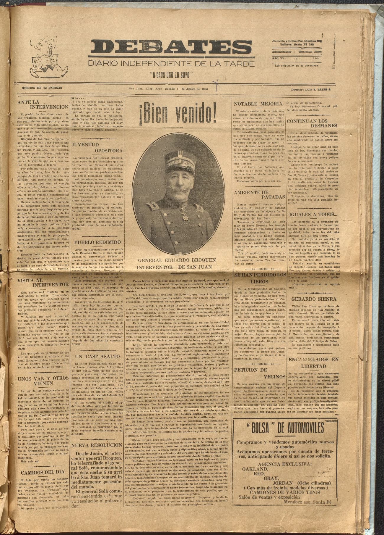 Portada · Diario Debates del 8 de agosto de 1925