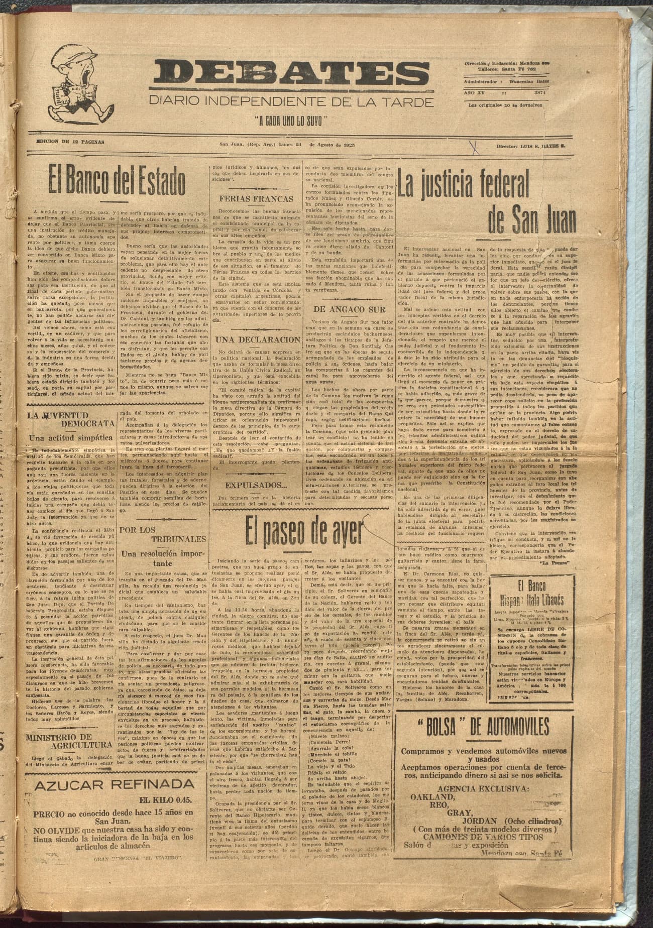 Portada · Diario Debates del 24 de agosto de 1925