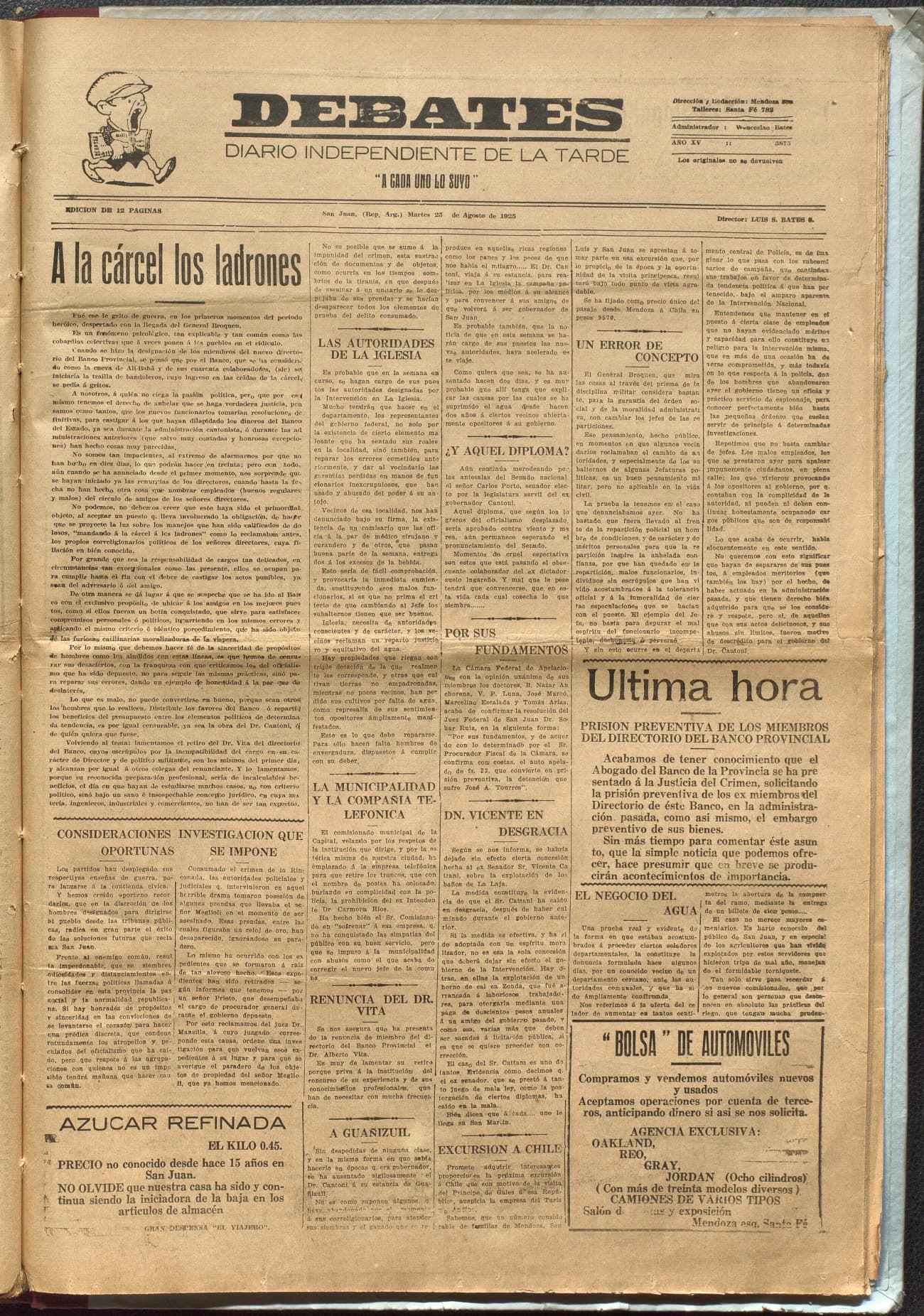 Portada · Diario Debates del 25 de agosto de 1925
