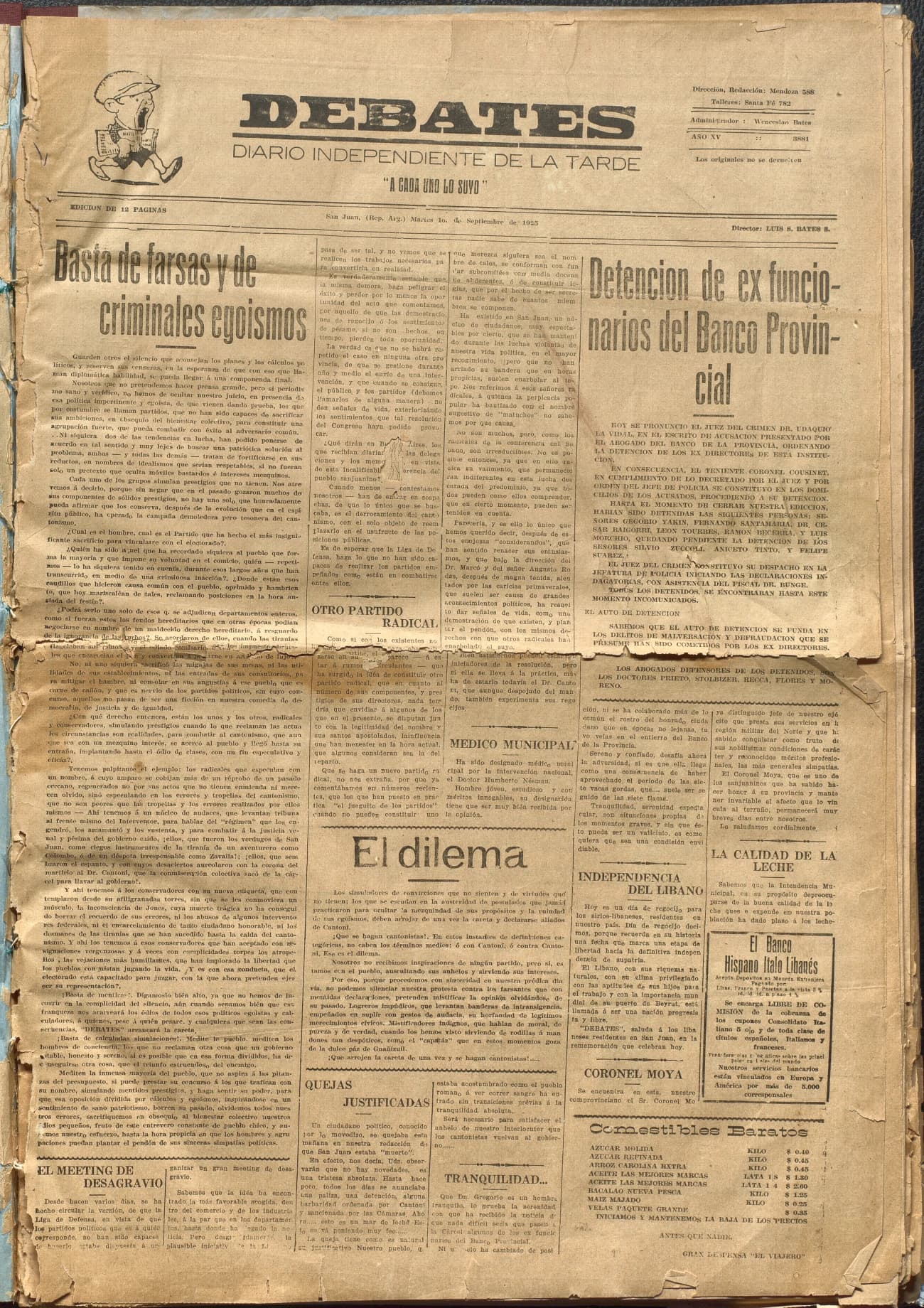 Portada · Diario Debates del 1 de septiembre de 1925