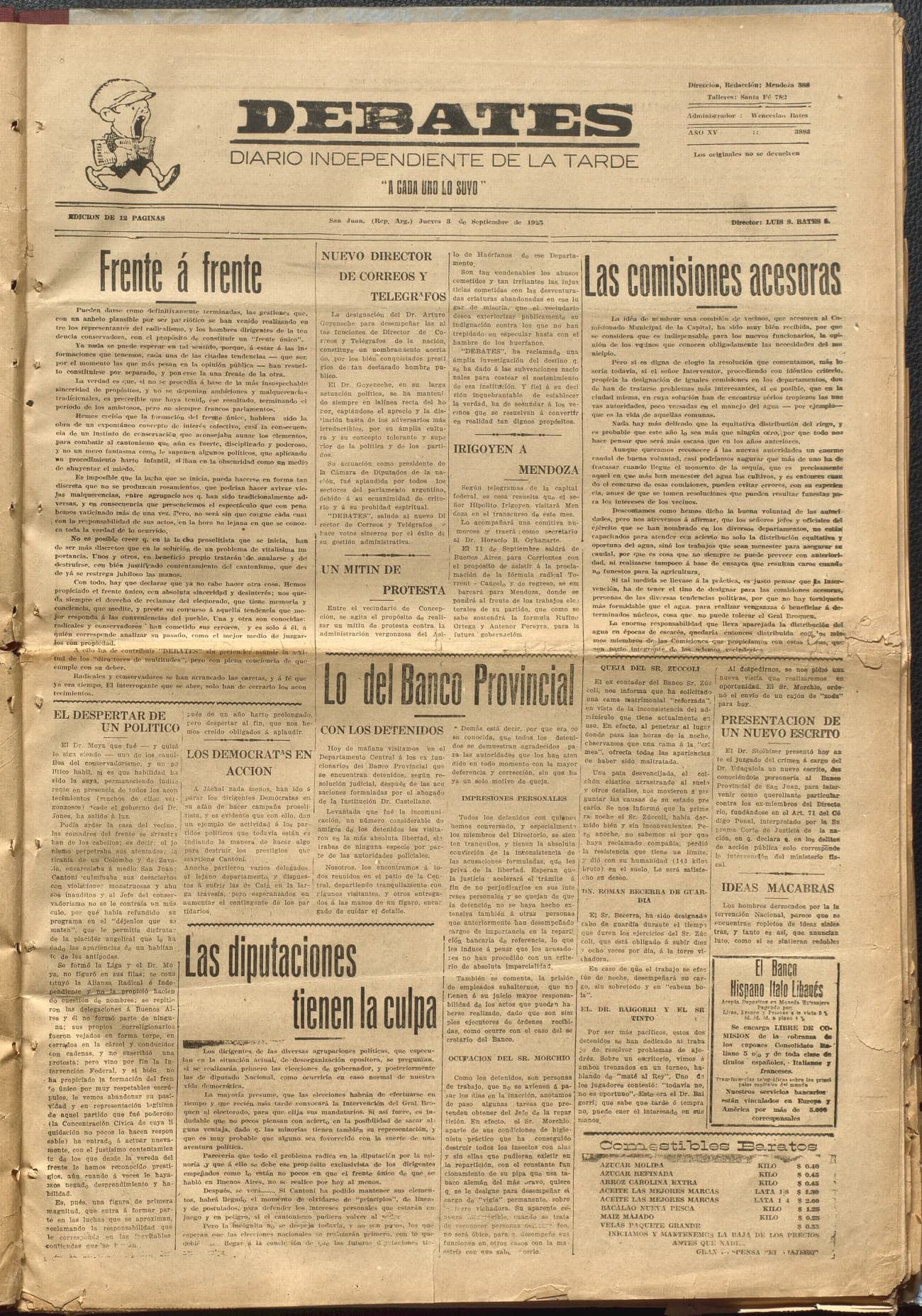 Portada · Diario Debates del 3 de septiembre de 1925