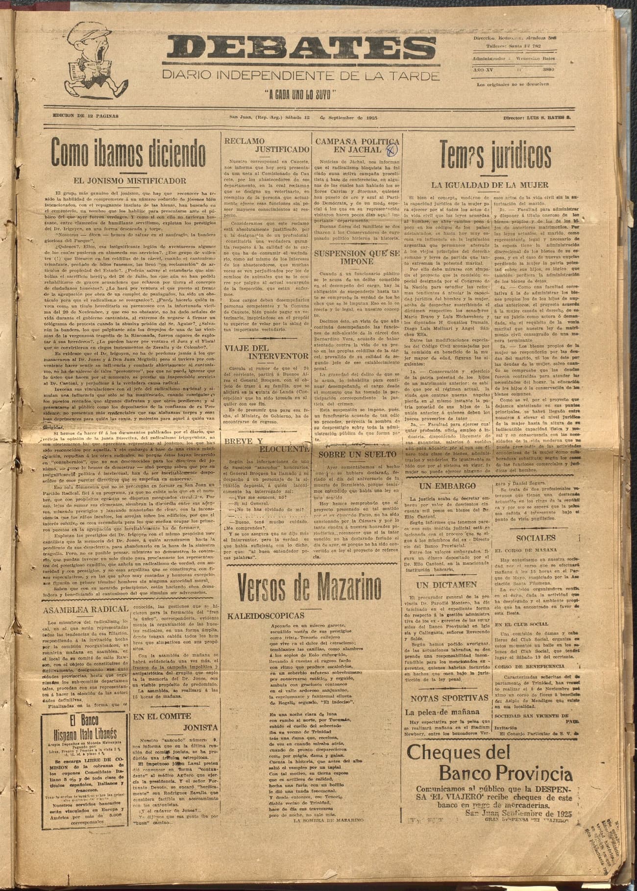 Portada · Diario Debates del 12 de septiembre de 1925