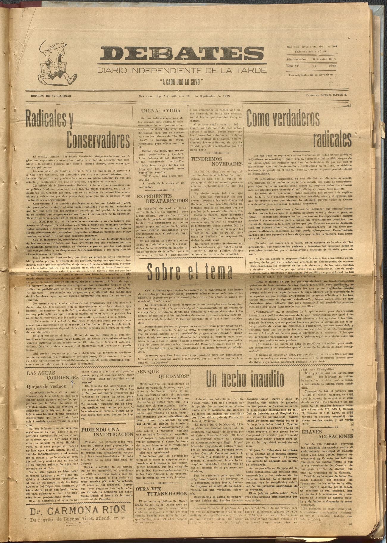 Portada · Diario Debates del 16 de septiembre de 1925