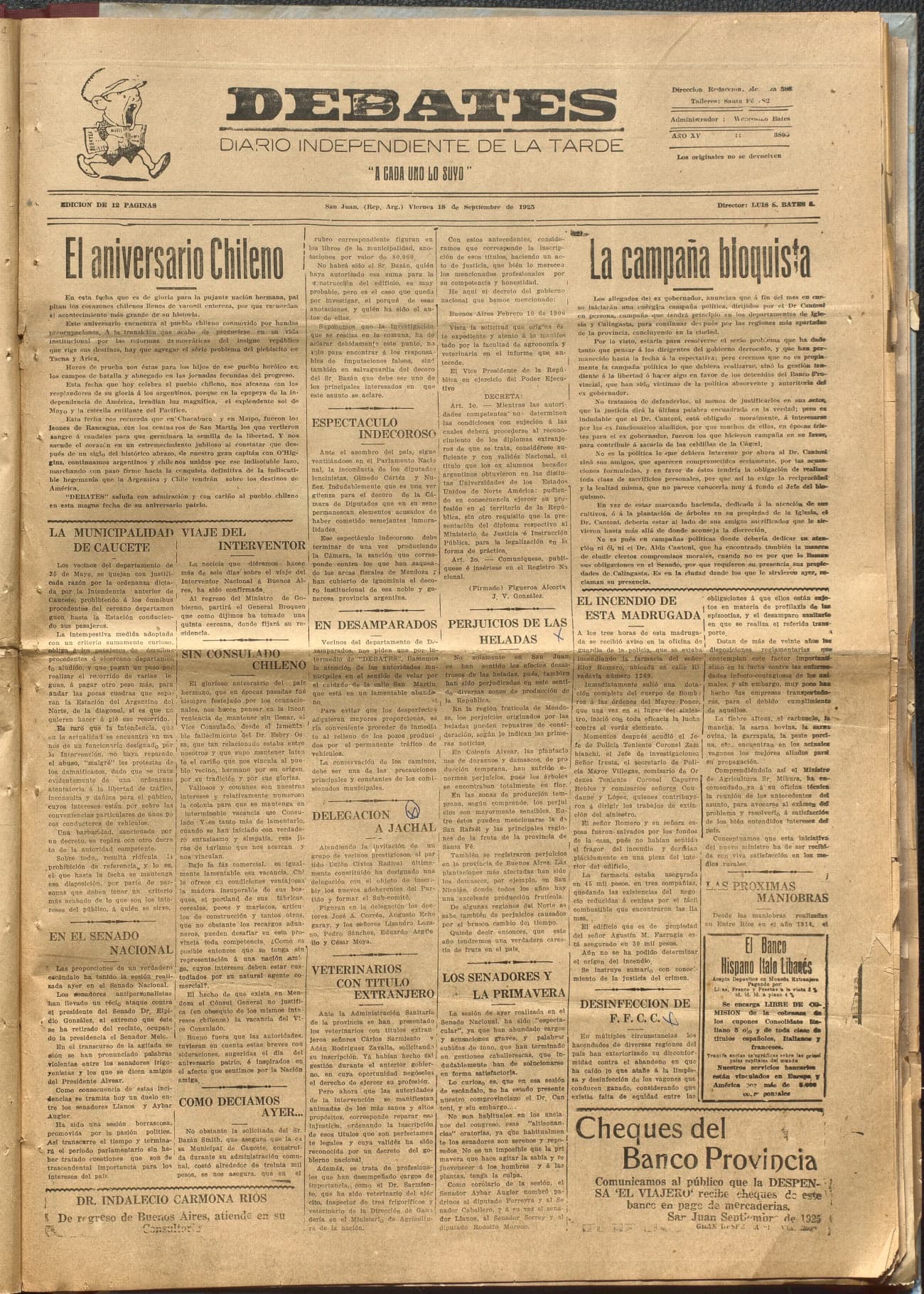 Portada · Diario Debates del 18 de septiembre de 1925