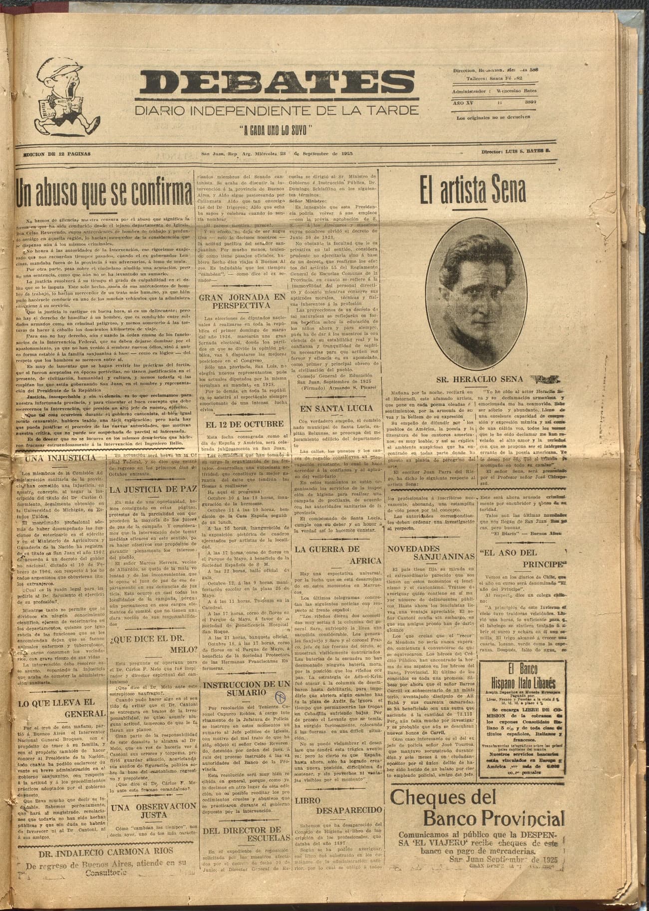 Portada · Diario Debates del 23 de septiembre de 1925