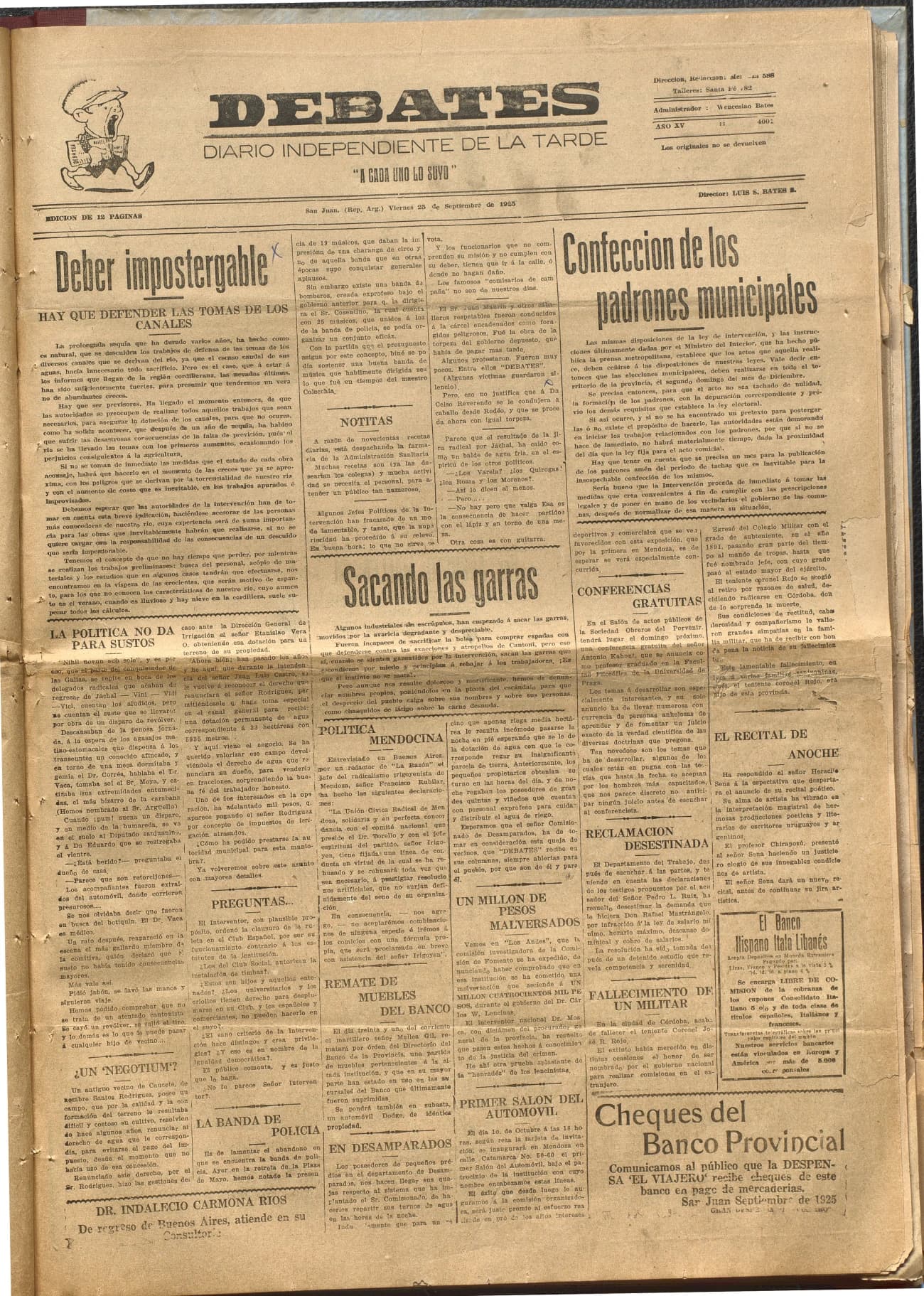 Portada · Diario Debates del 25 de septiembre de 1925