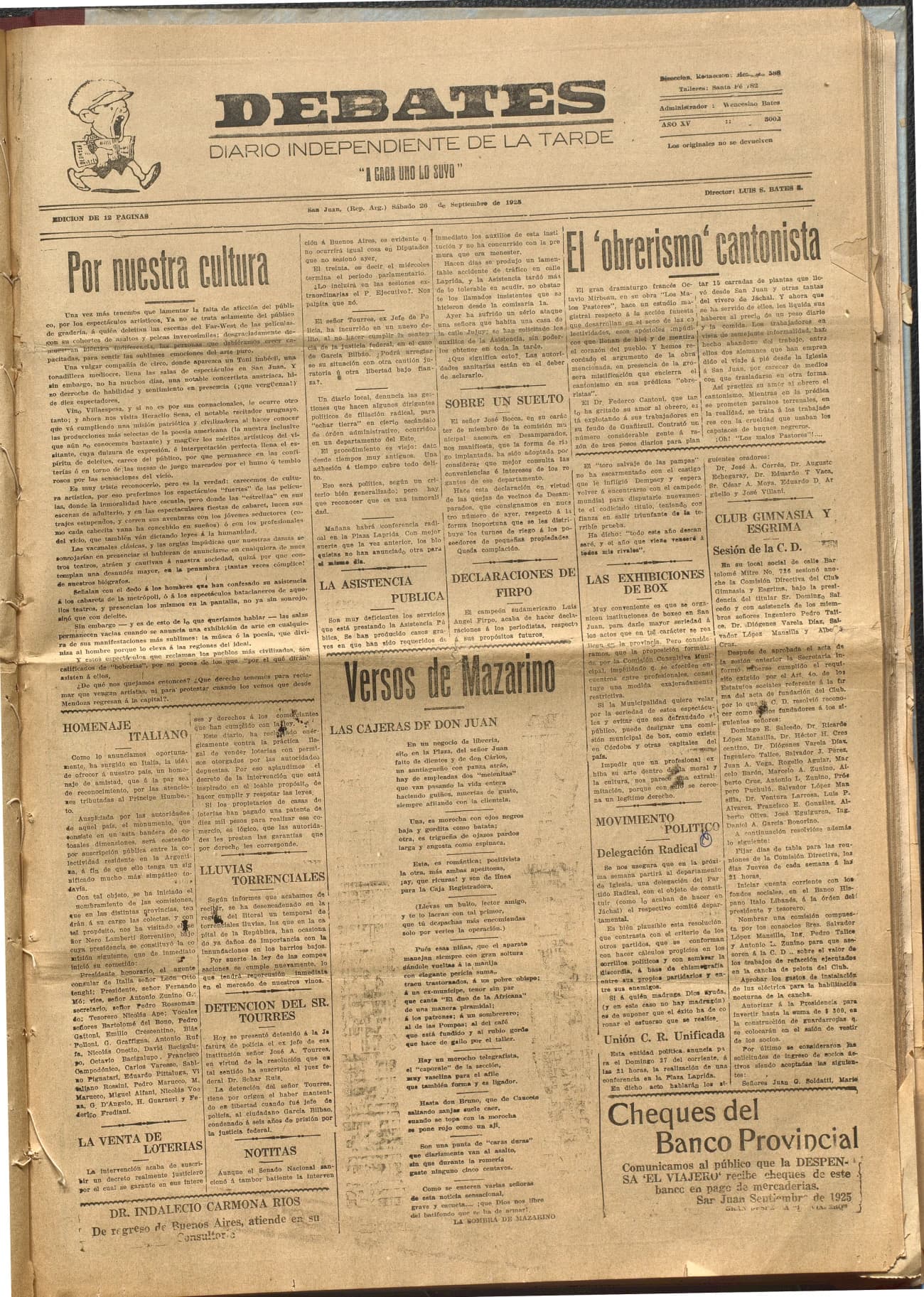 Portada · Diario Debates del 26 de septiembre de 1925