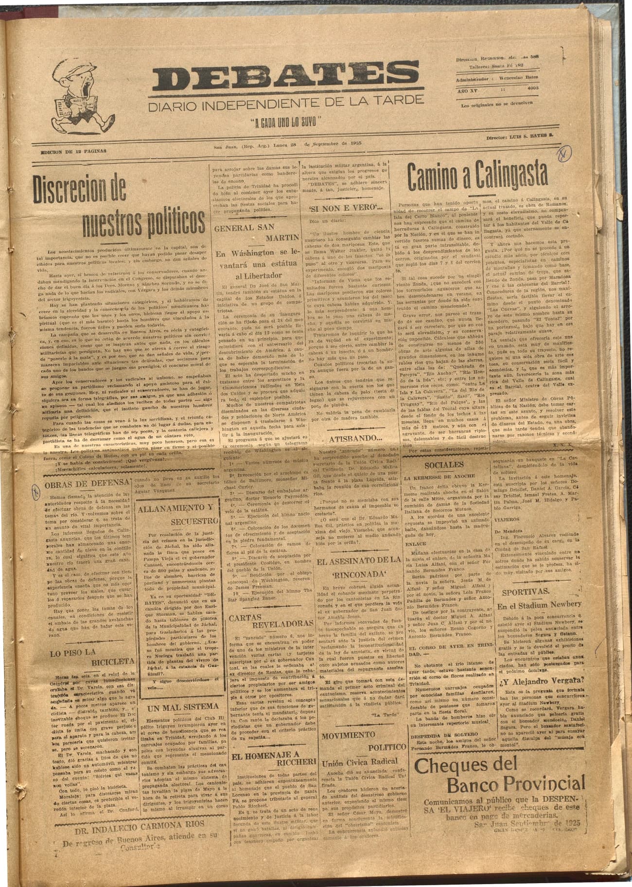 Portada · Diario Debates del 28 de septiembre de 1925