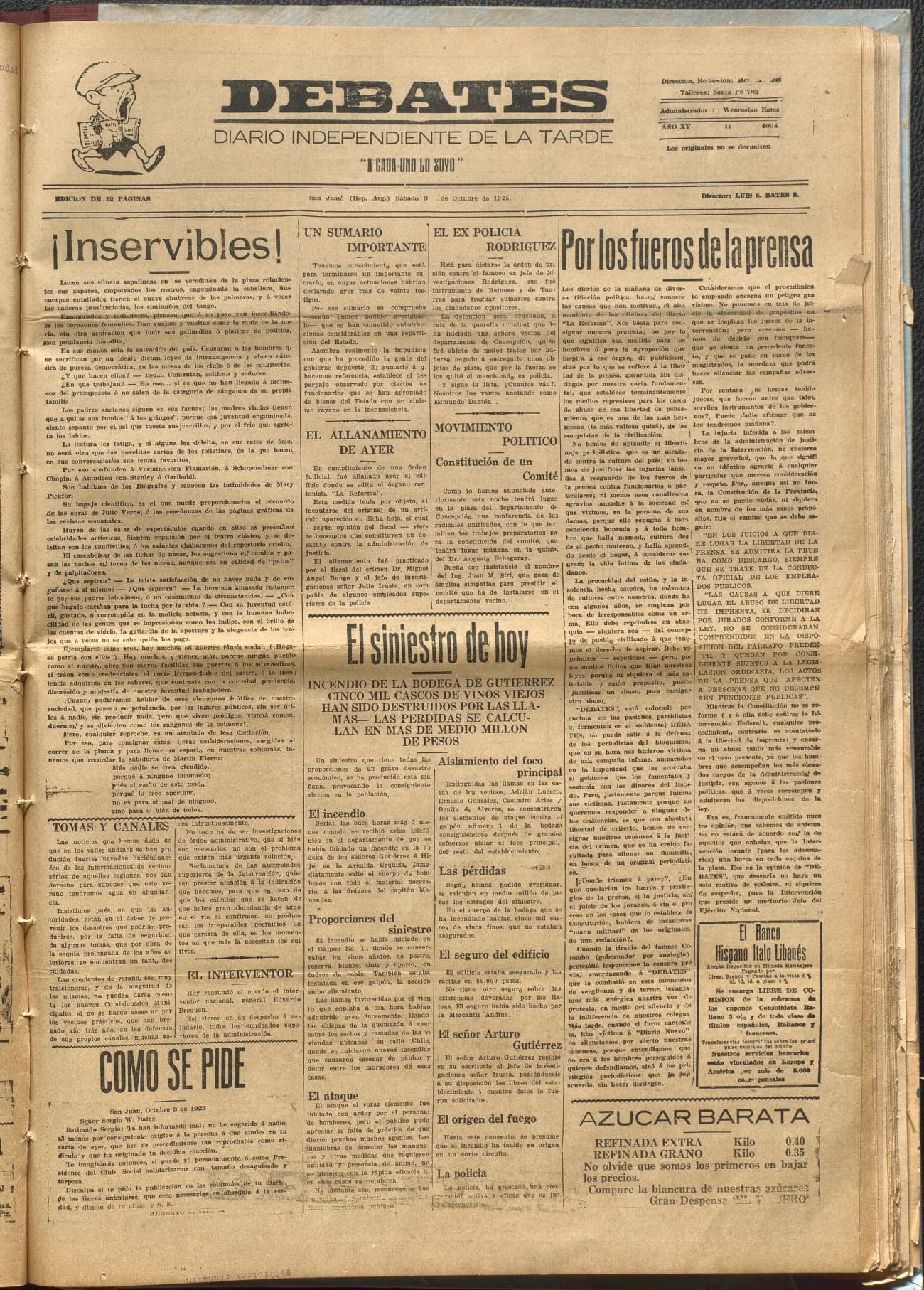 Portada · Diario Debates del 3 de octubre de 1925