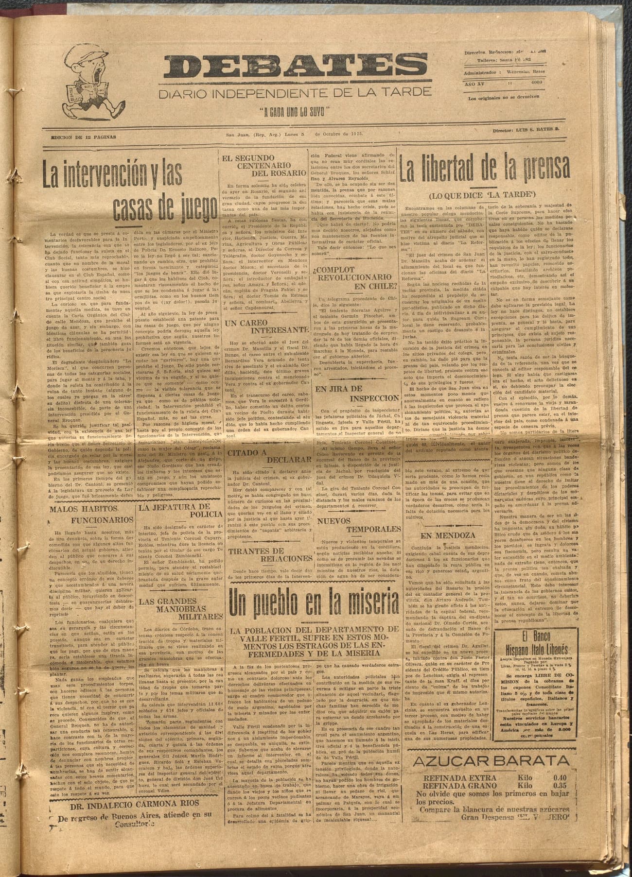 Portada · Diario Debates del 5 de octubre de 1925