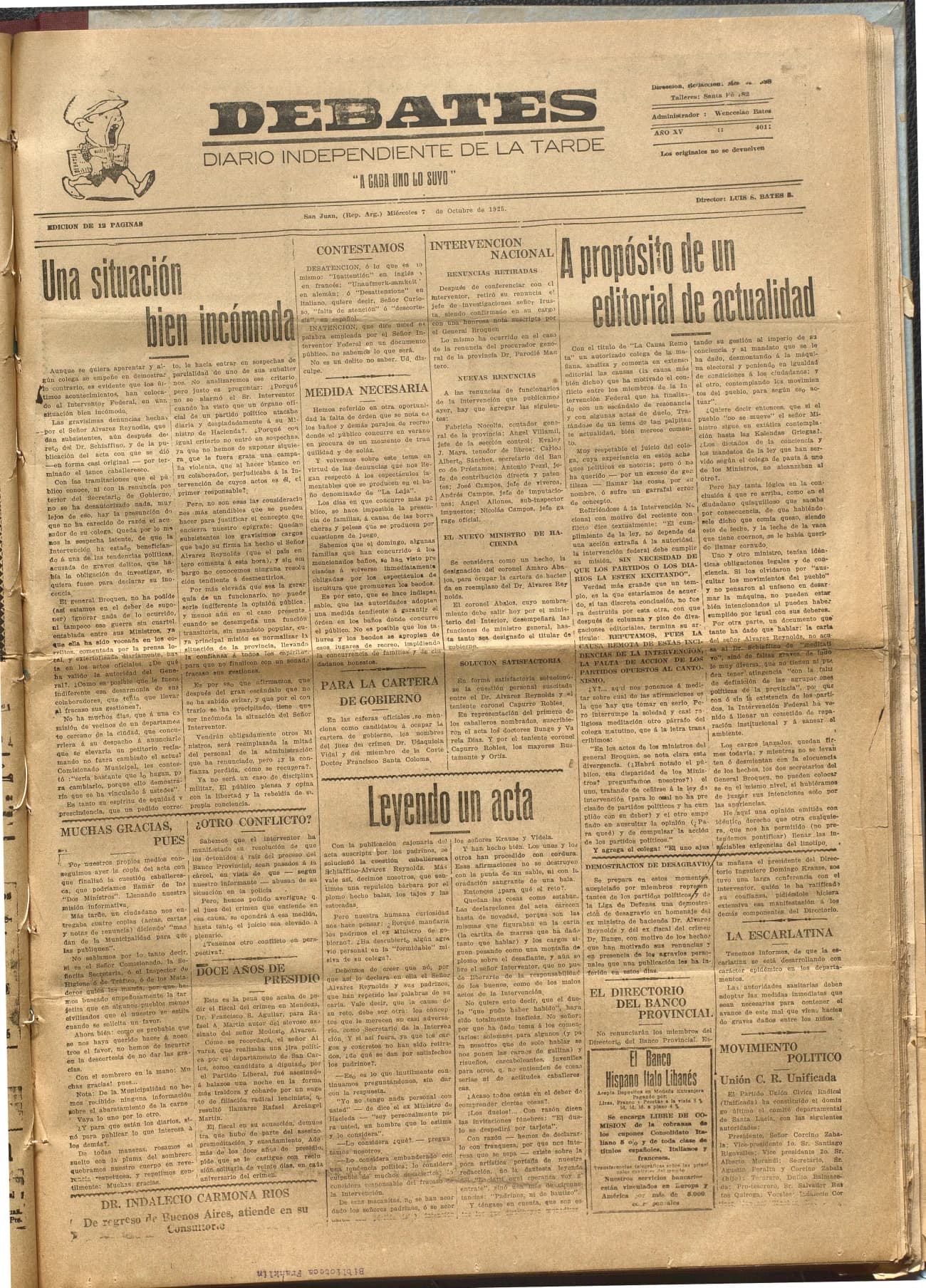 Portada · Diario Debates del 7 de octubre de 1925