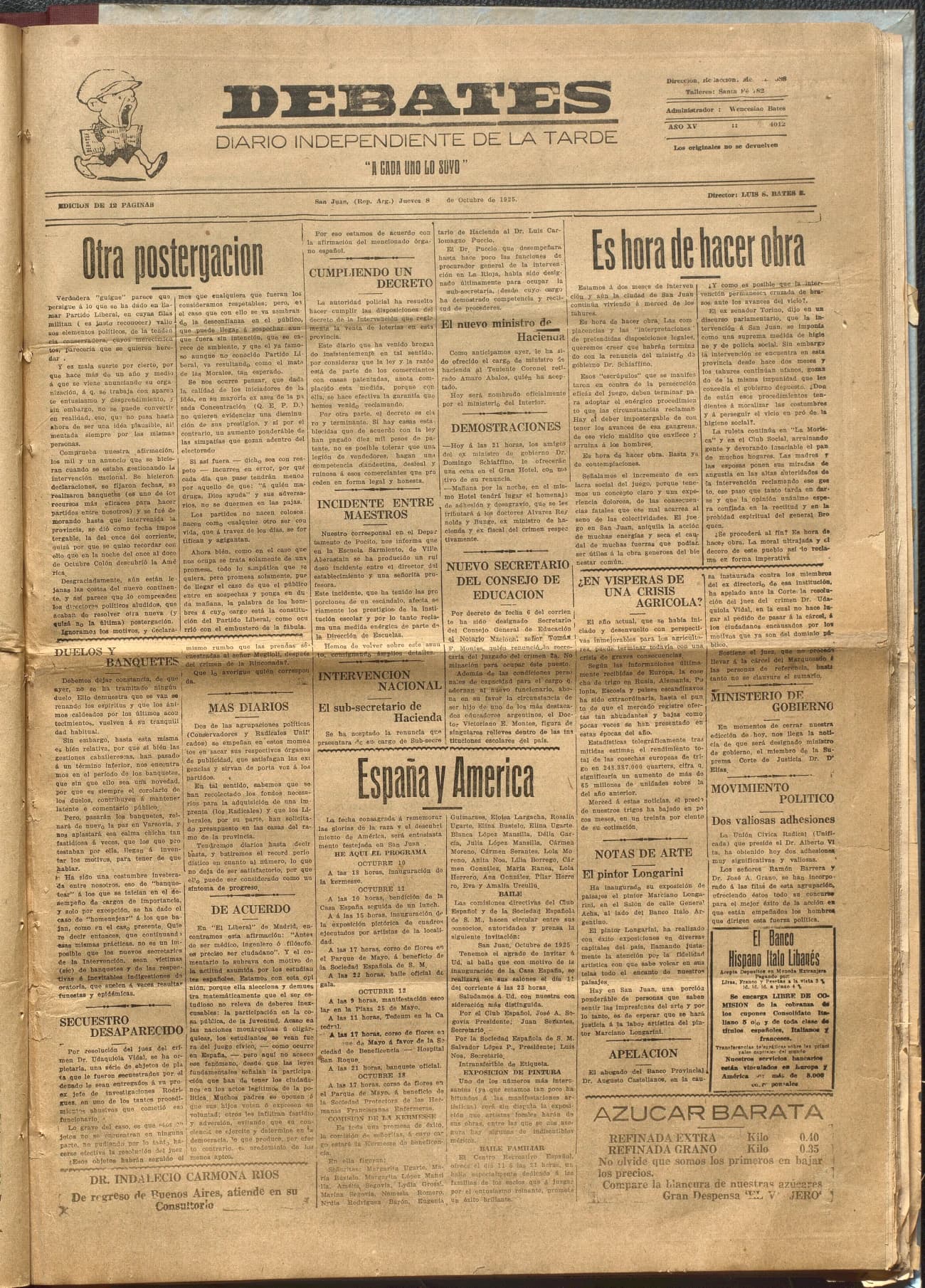 Portada · Diario Debates del 8 de octubre de 1925