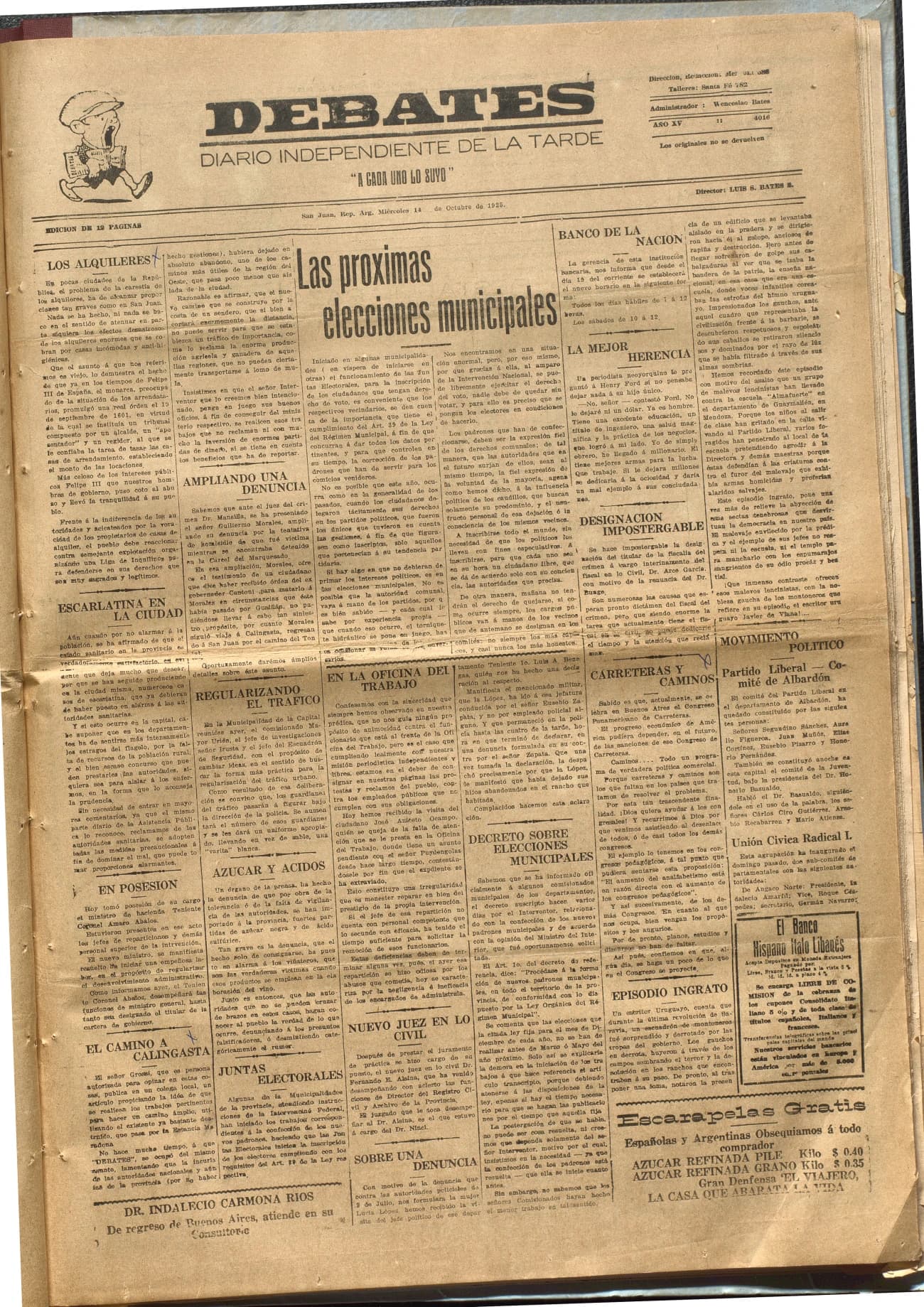 Portada · Diario Debates del 14 de octubre de 1925