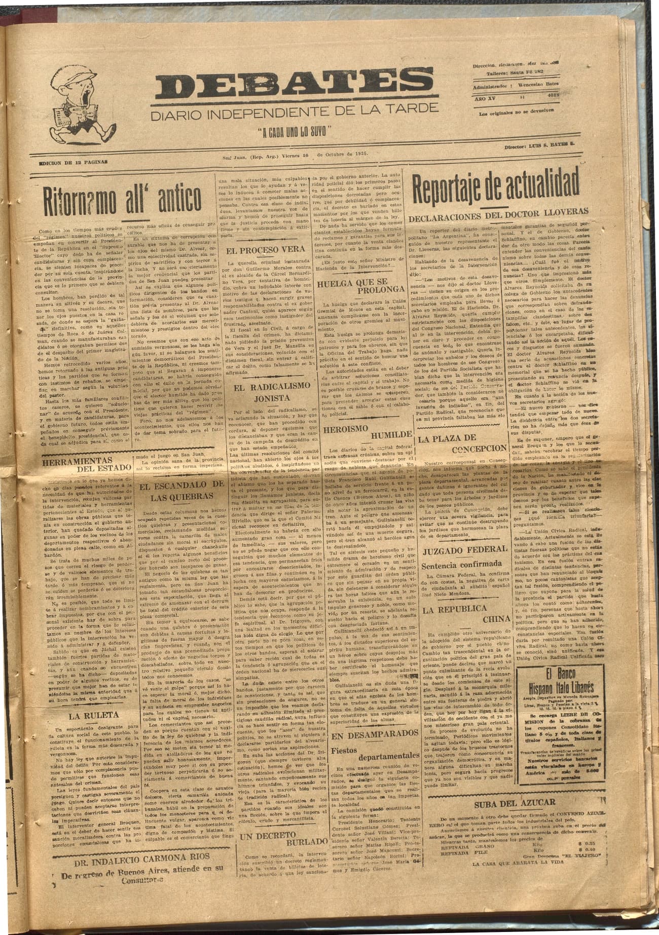 Portada · Diario Debates del 16 de octubre de 1925