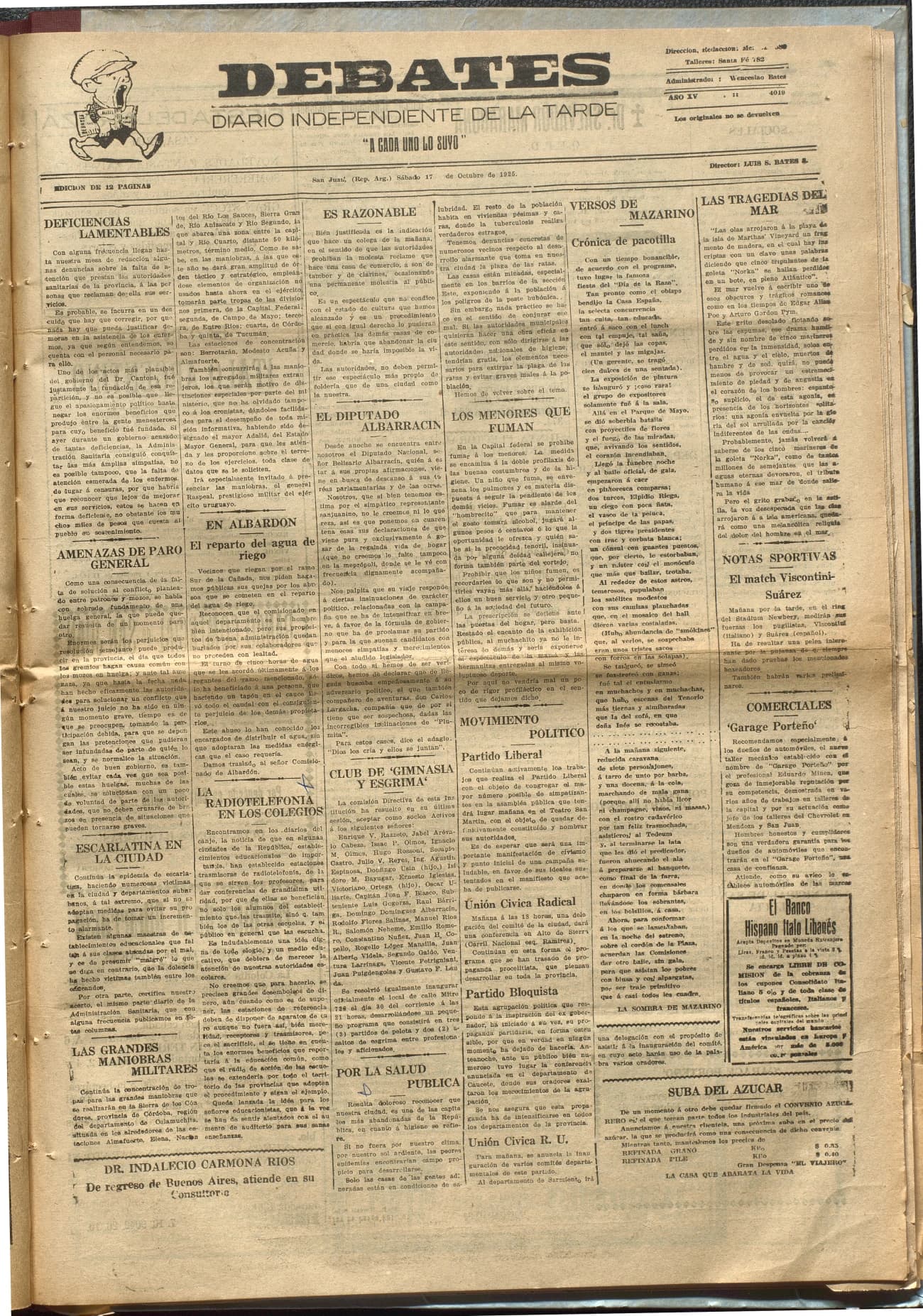 Portada · Diario Debates del 17 de octubre de 1925