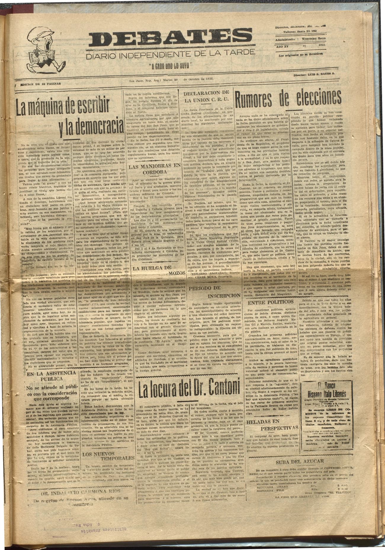 Portada · Diario Debates del 20 de octubre de 1925