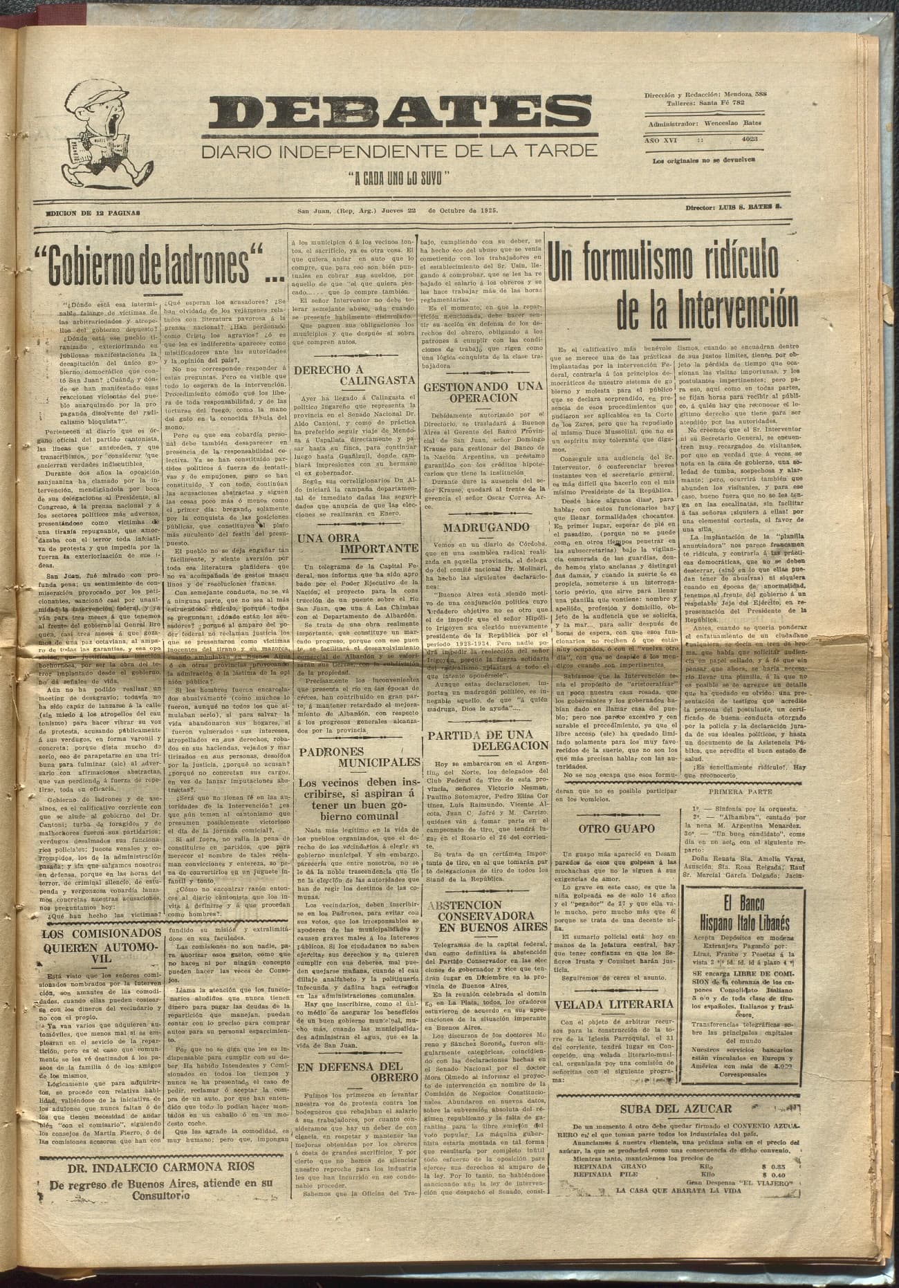 Portada · Diario Debates del 22 de octubre de 1925