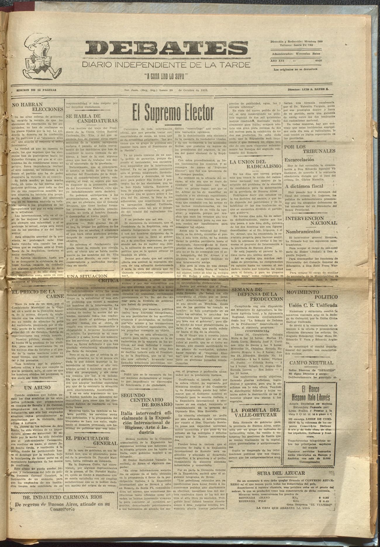 Portada · Diario Debates del 26 de octubre de 1925