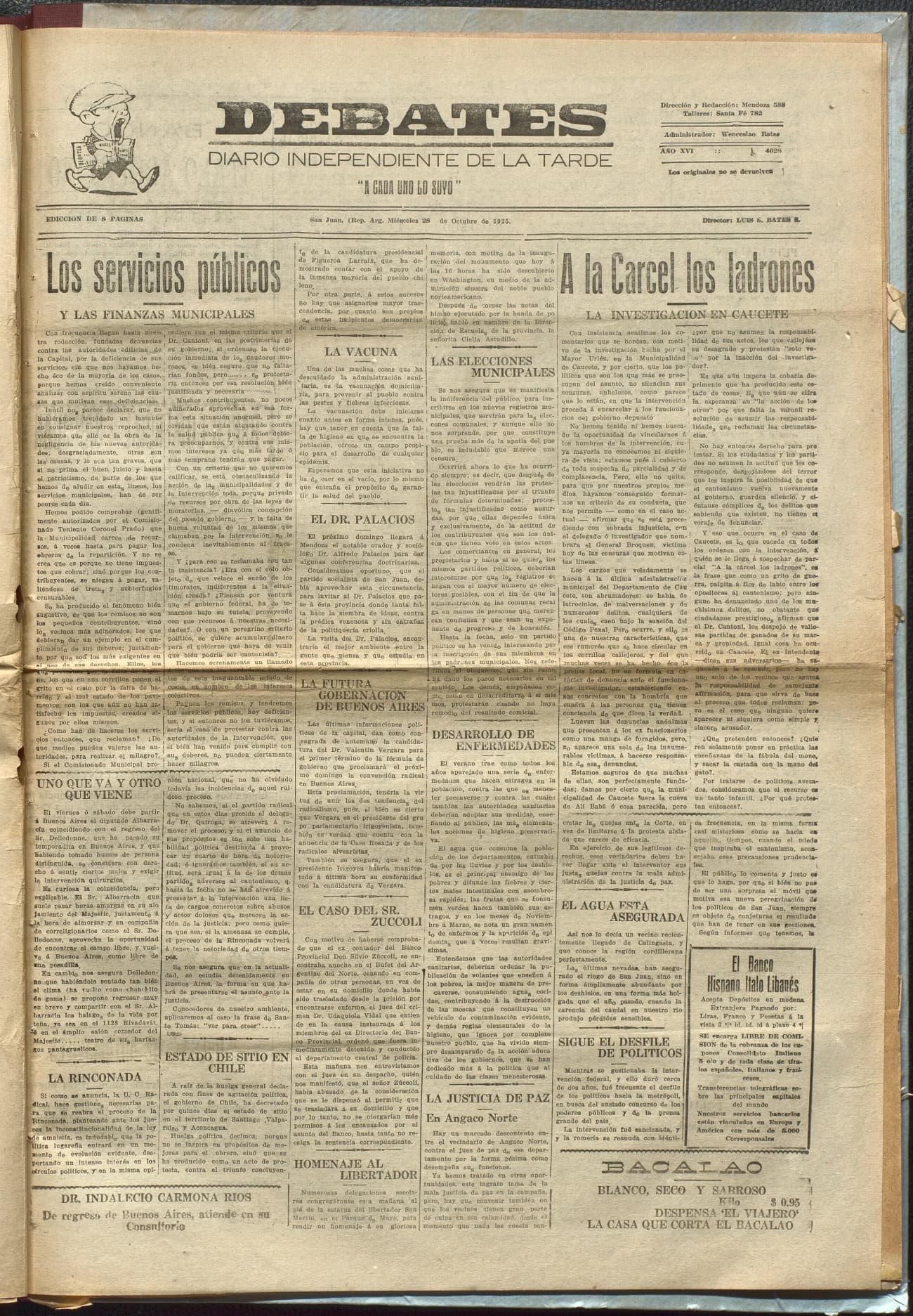 Portada · Diario Debates del 28 de octubre de 1925