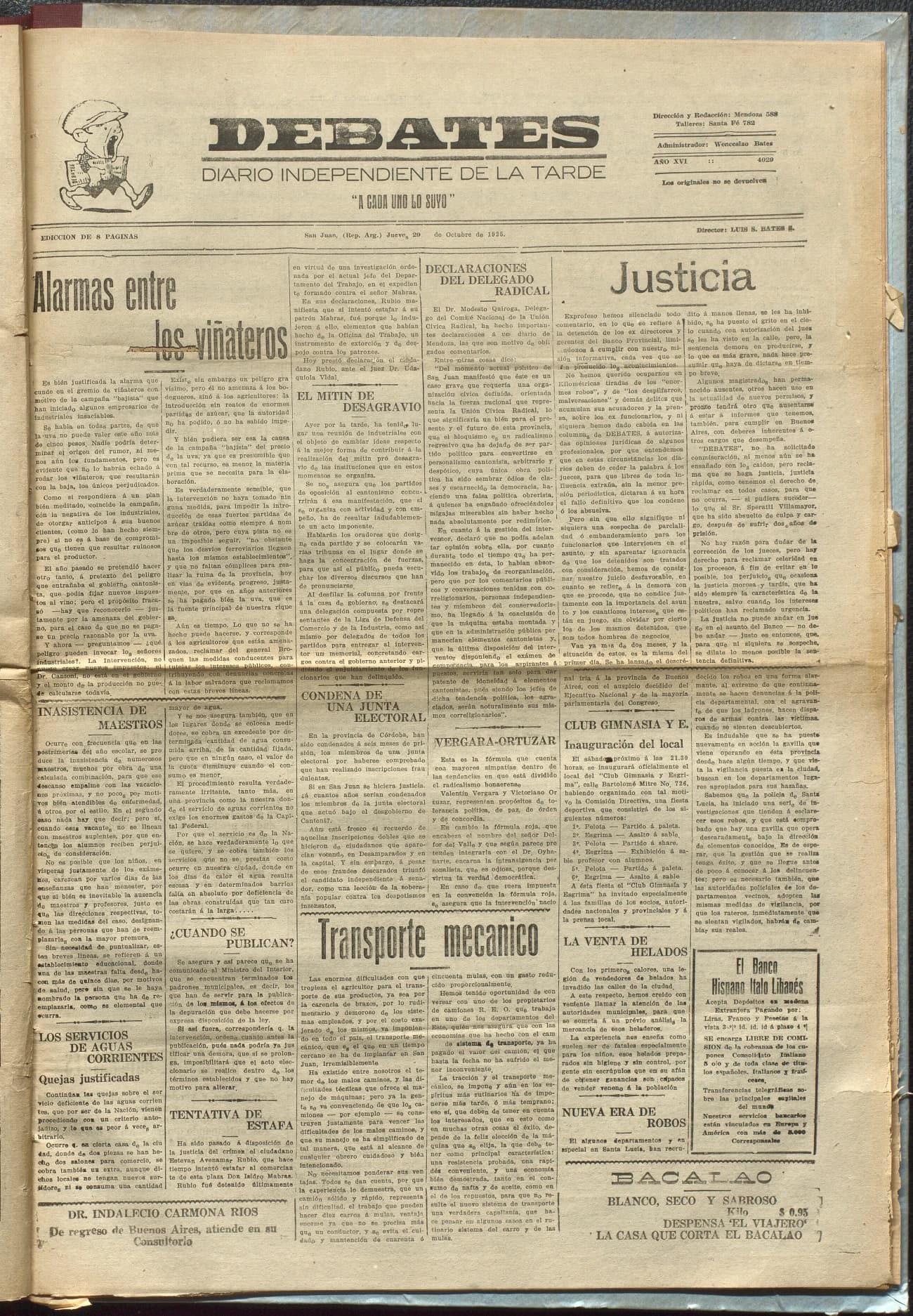 Portada · Diario Debates del 29 de octubre de 1925