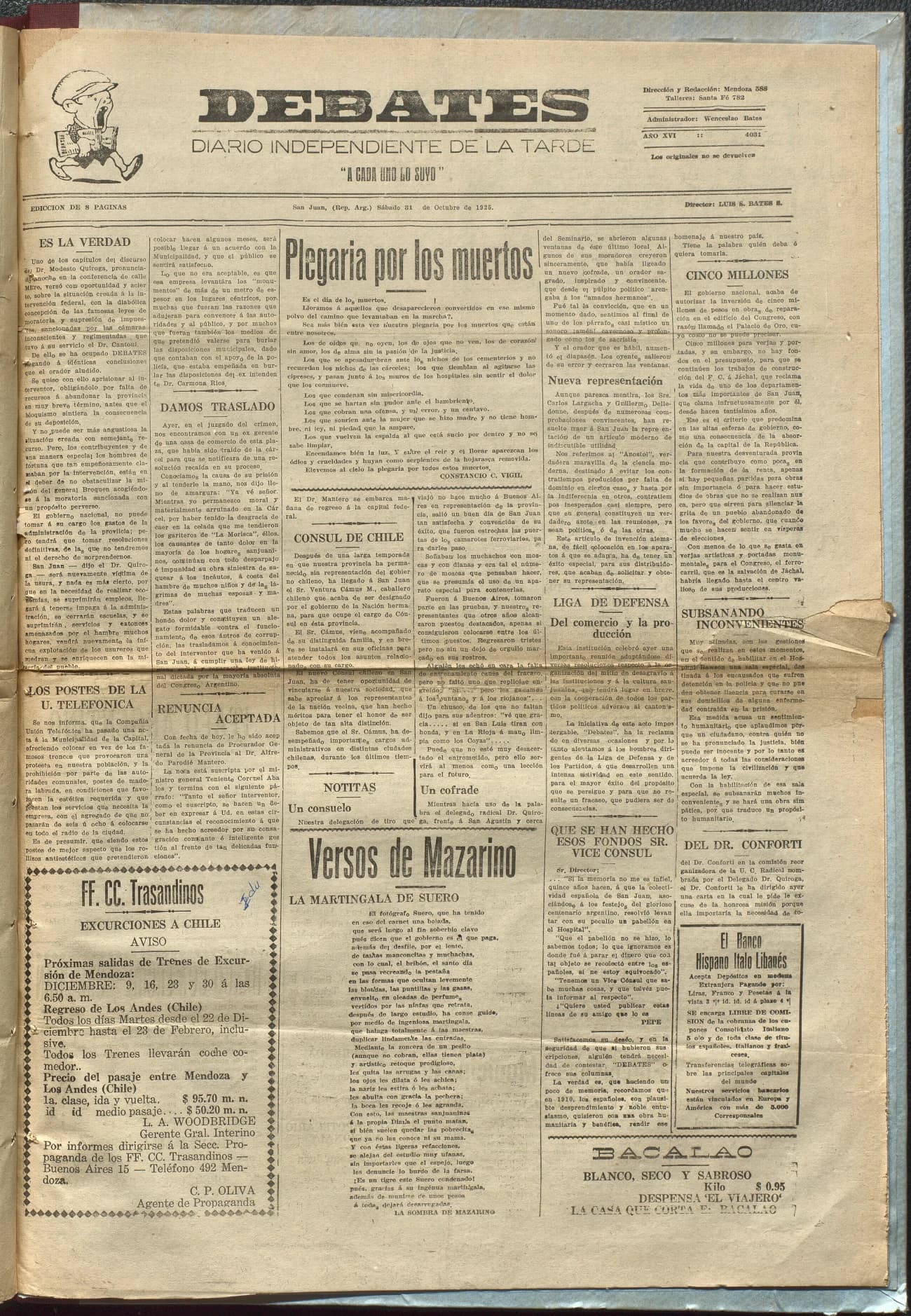 Portada · Diario Debates del 31 de octubre de 1925