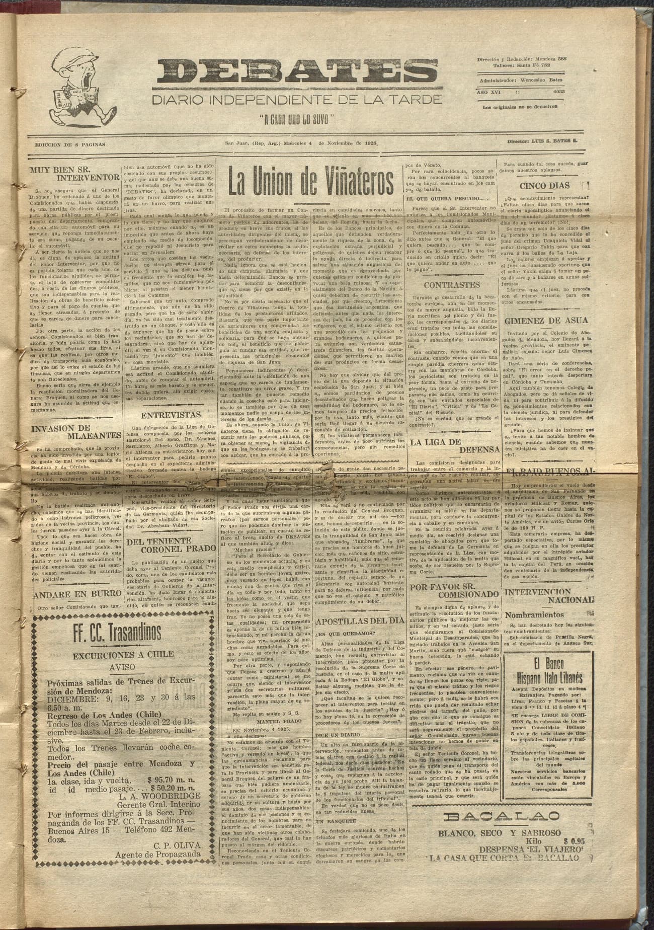 Portada · Diario Debates del 4 de noviembre de 1925