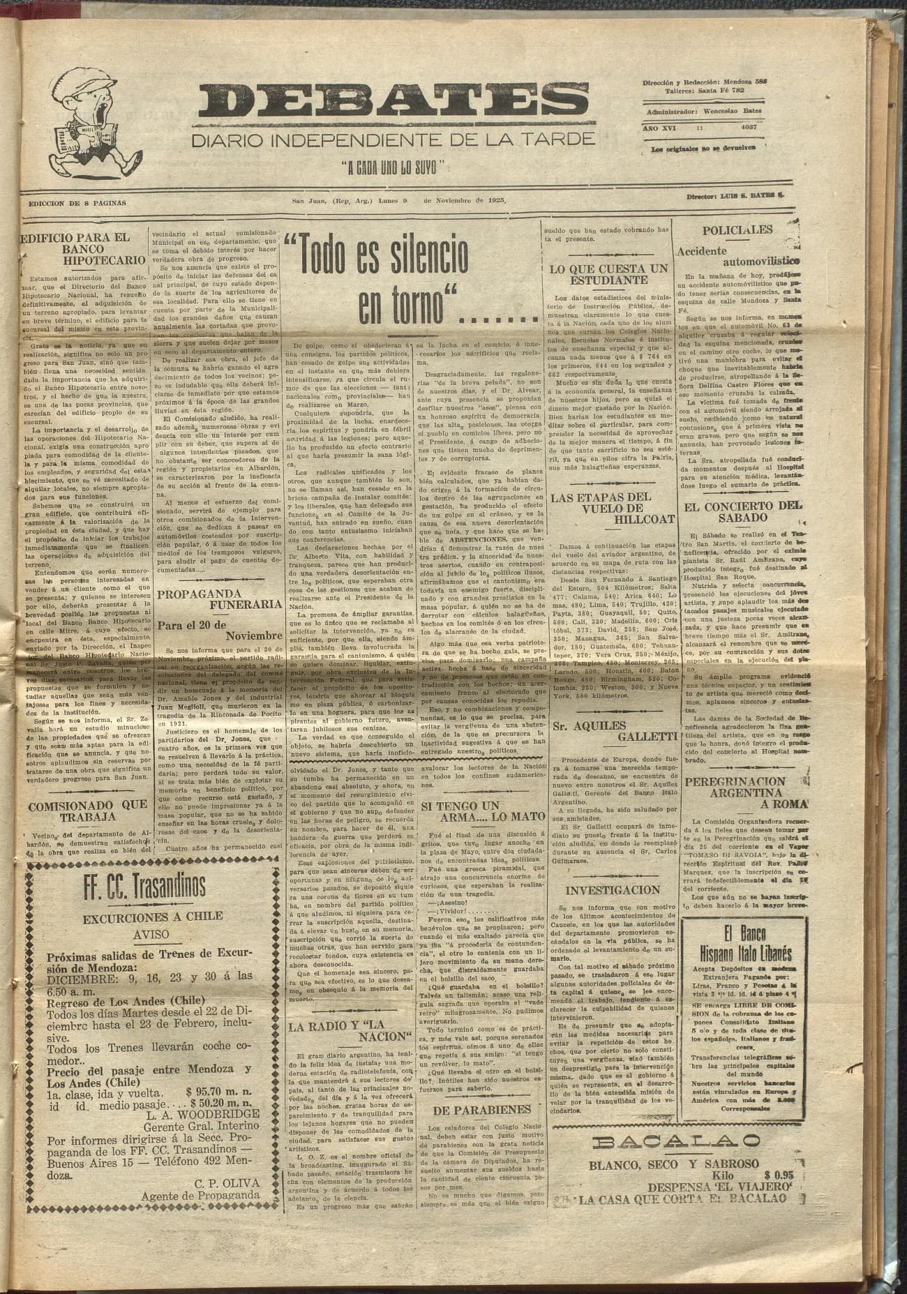 Portada · Diario Debates del 9 de noviembre de 1925