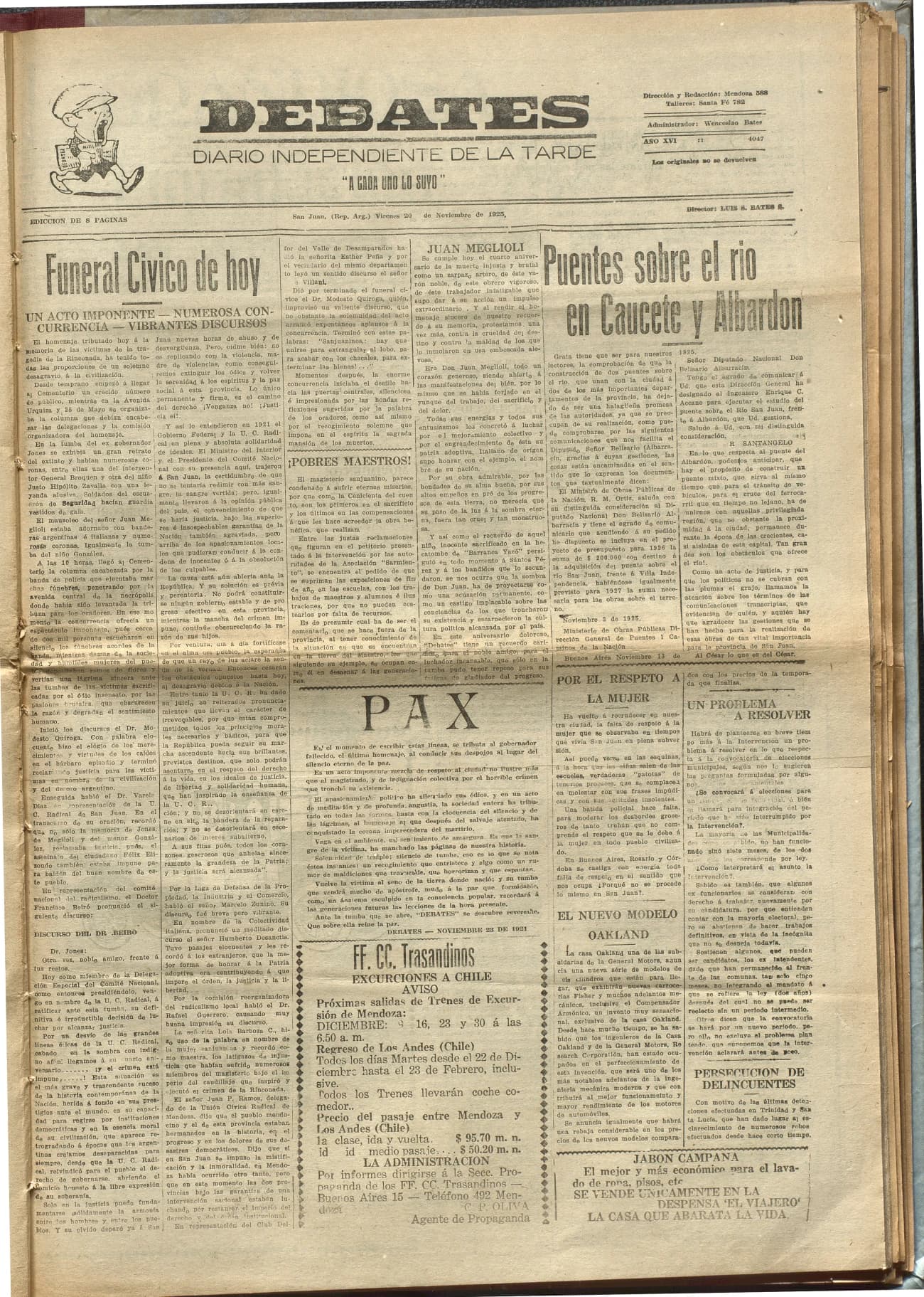 Portada · Diario Debates del 20 de noviembre de 1925
