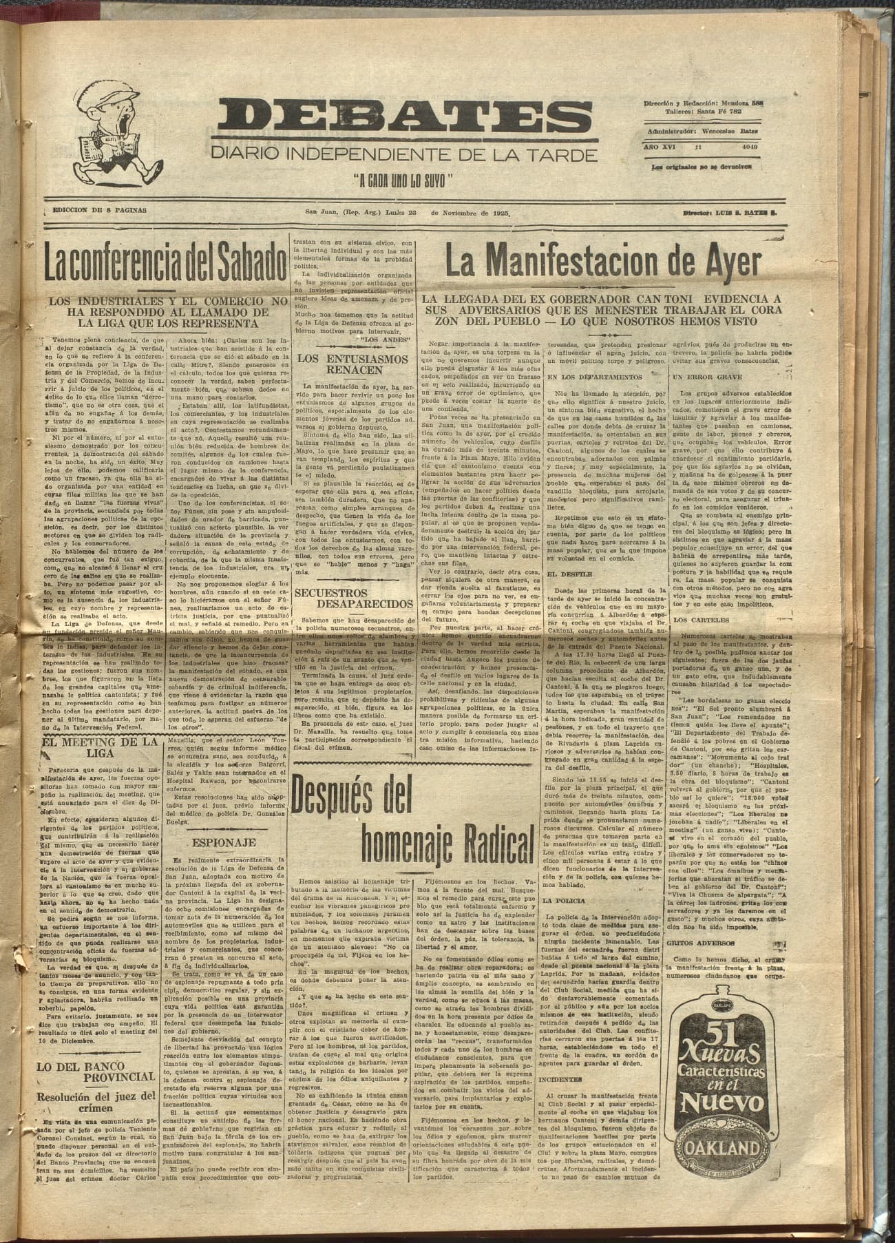 Portada · Diario Debates del 23 de noviembre de 1925