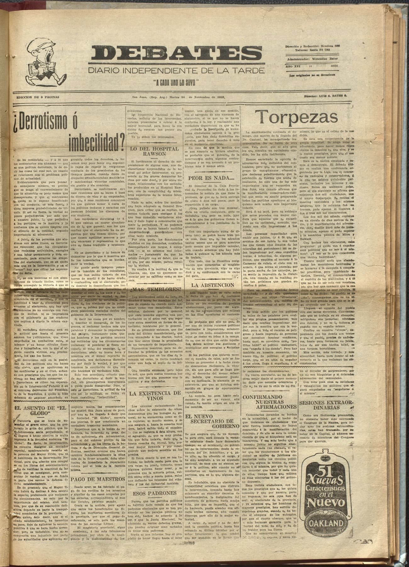 Portada · Diario Debates del 24 de noviembre de 1925