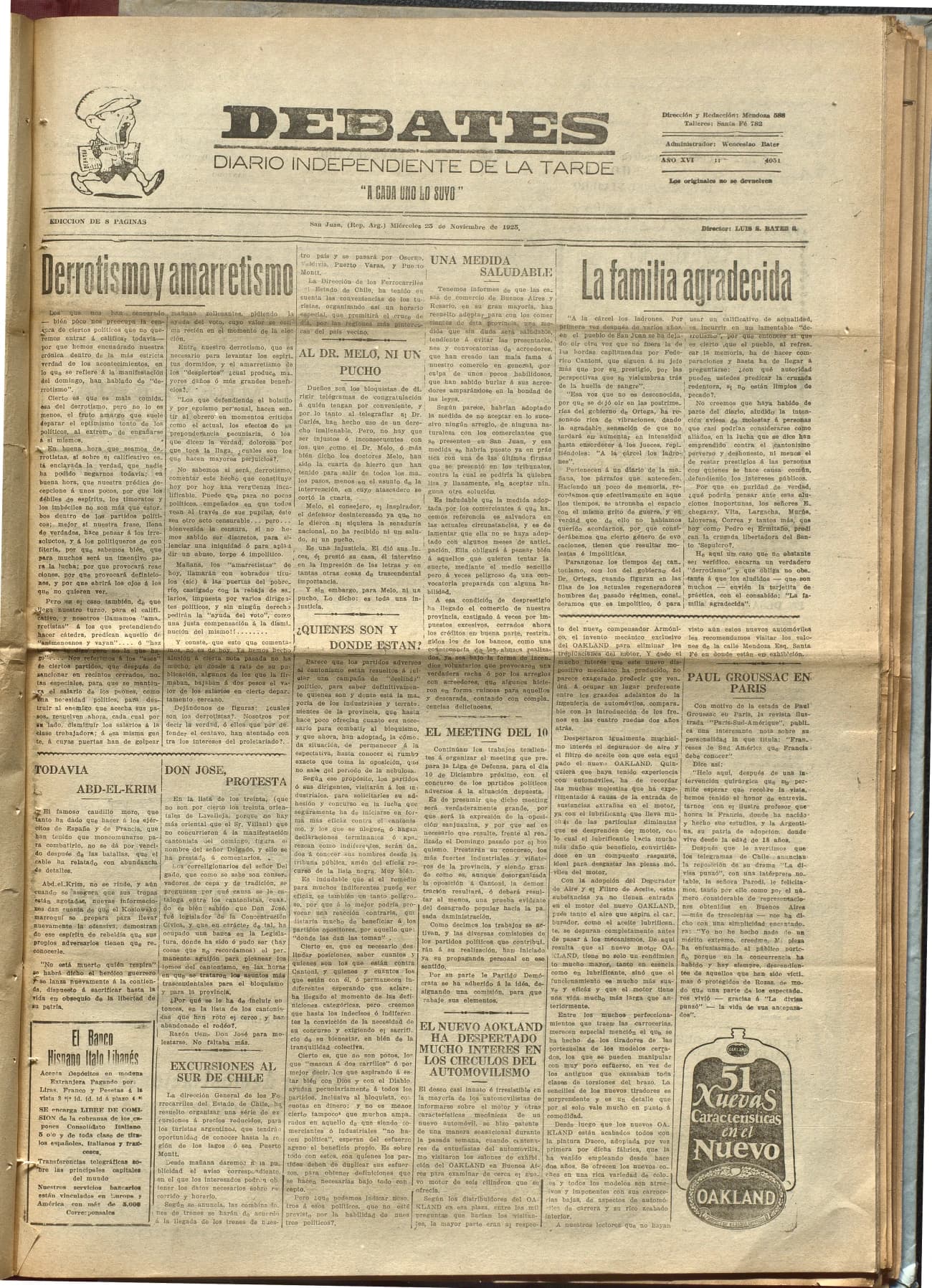 Portada · Diario Debates del 25 de noviembre de 1925