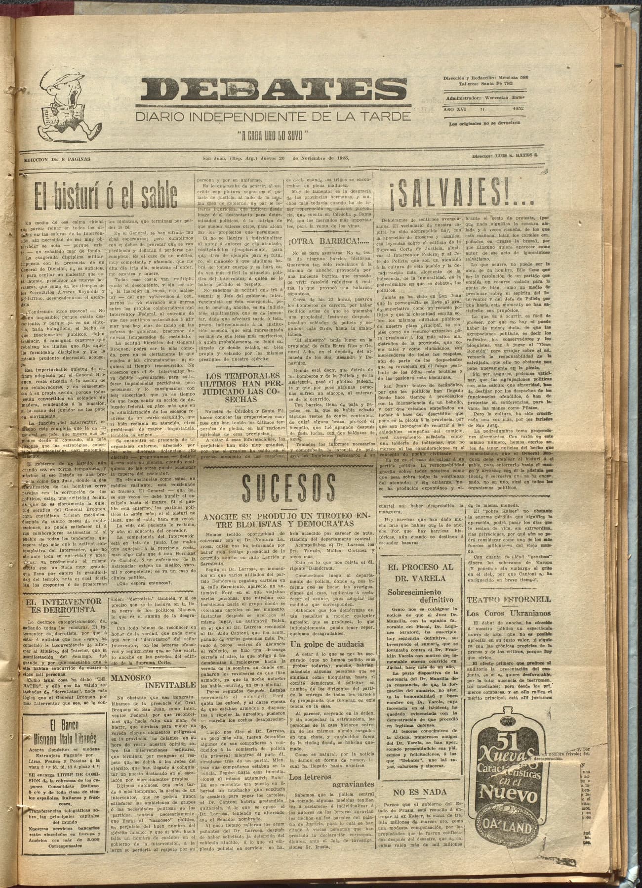 Portada · Diario Debates del 26 de noviembre de 1925