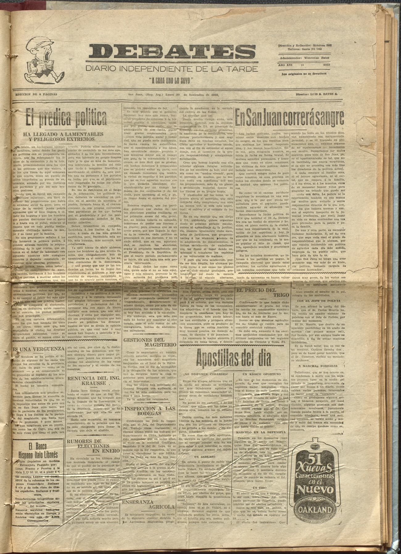 Portada · Diario Debates del 30 de noviembre de 1925