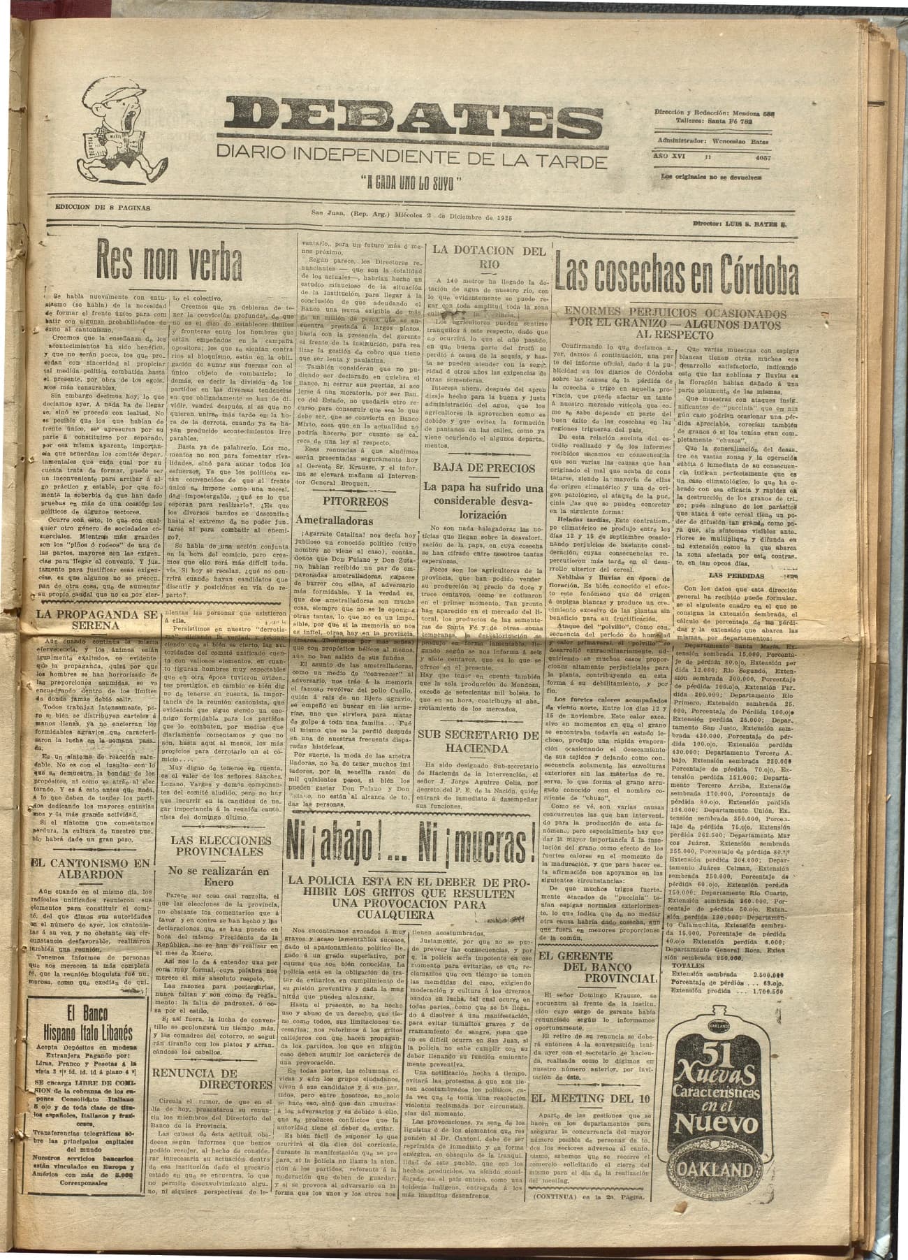 Portada · Diario Debates del 2 de diciembre de 1925
