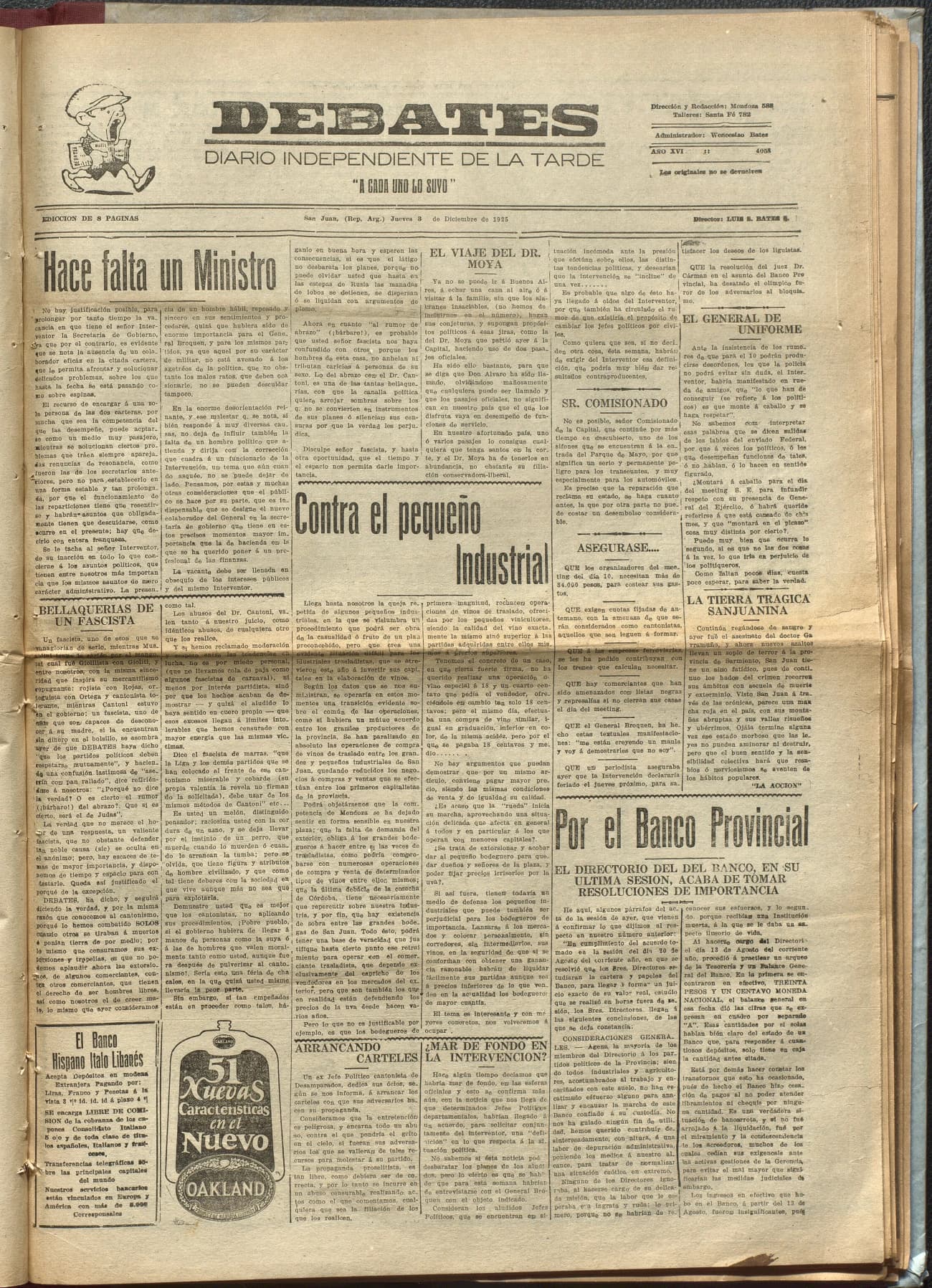 Portada · Diario Debates del 3 de diciembre de 1925
