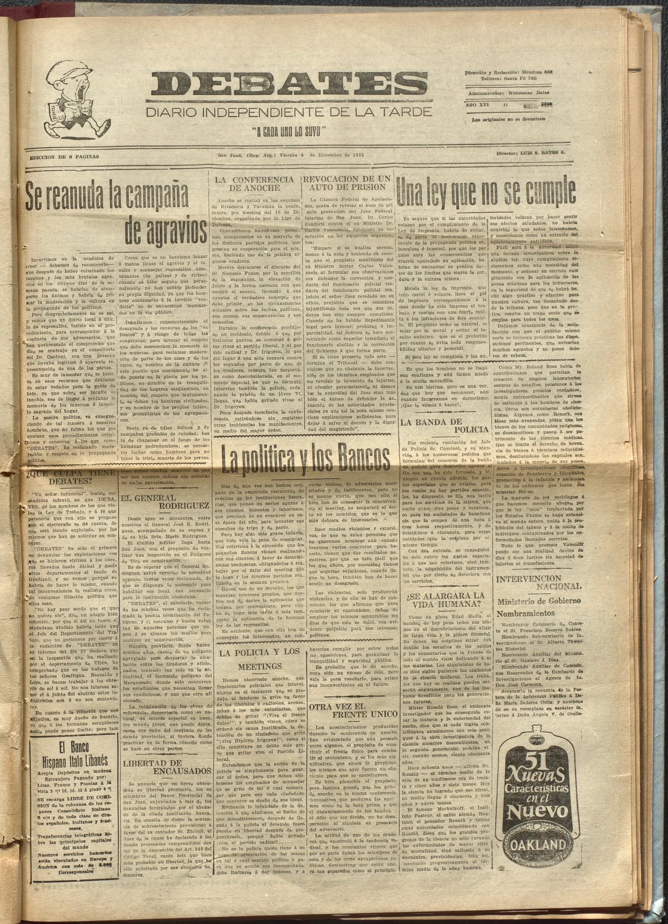 Portada · Diario Debates del 4 de diciembre de 1925
