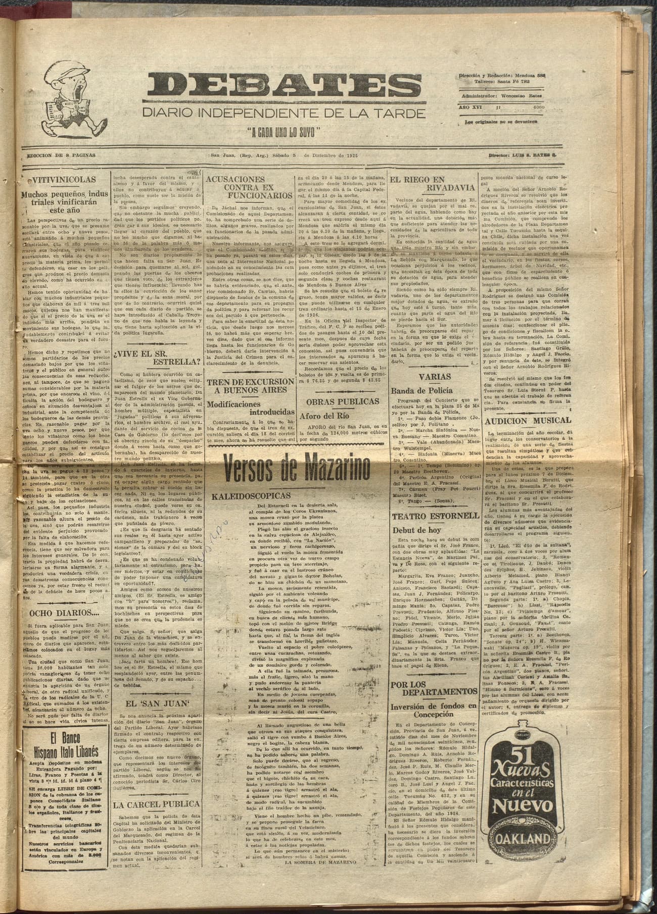 Portada · Diario Debates del 5 de diciembre de 1925