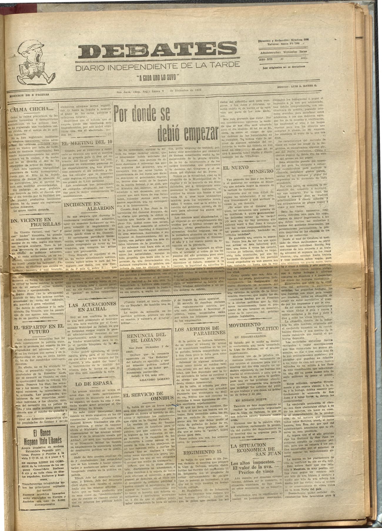 Portada · Diario Debates del 7 de diciembre de 1925