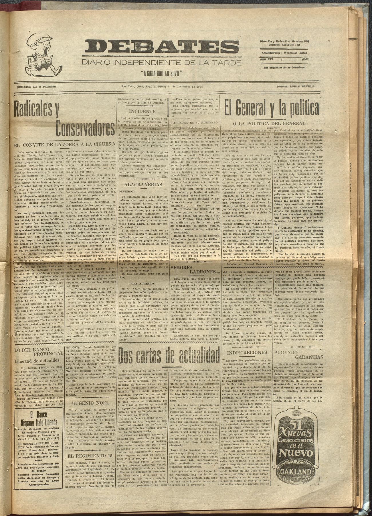 Portada · Diario Debates del 9 de diciembre de 1925